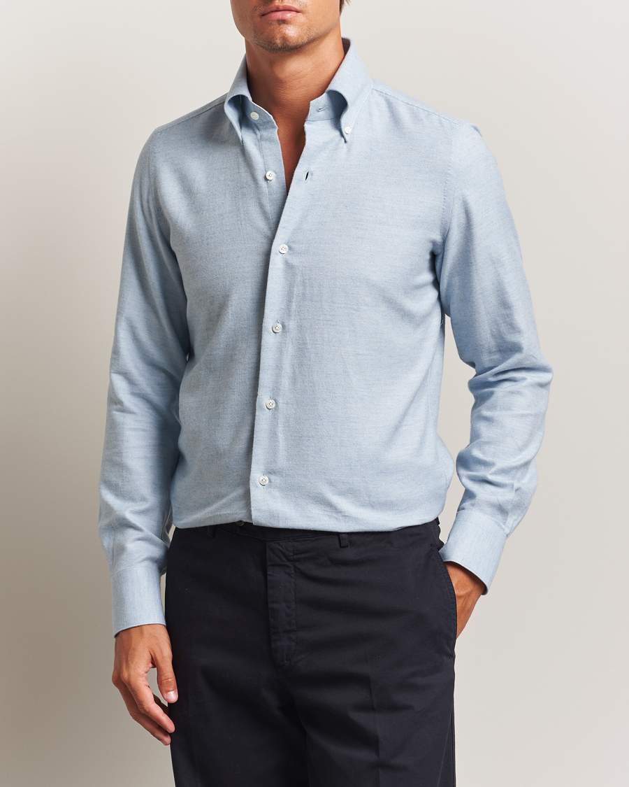 Homme | Chemises | Finamore Napoli | Milano Slim Cashmere BD Shirt Light Blue
