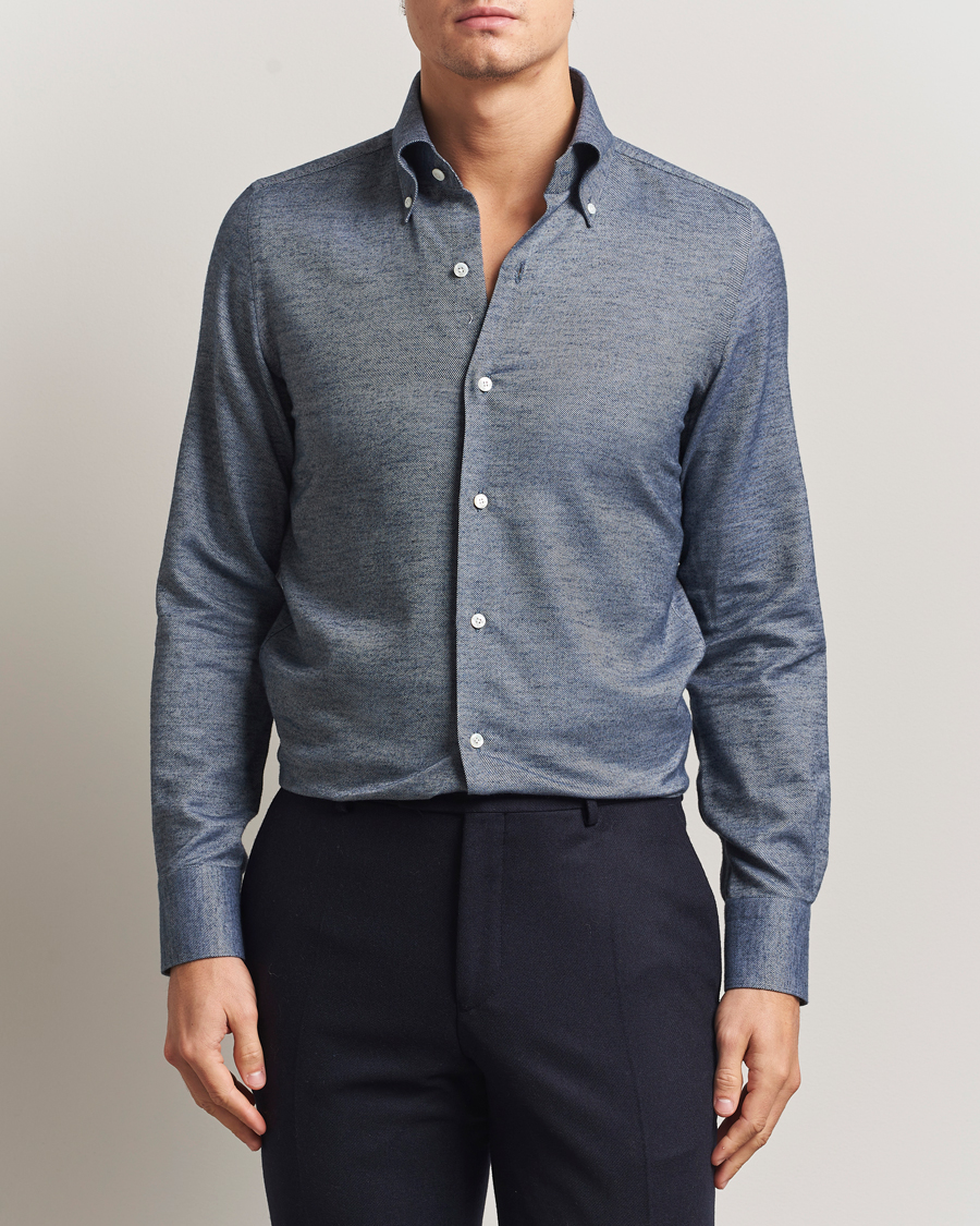 Homme | Chemises | Finamore Napoli | Milano Slim Cashmere BD Shirt Dark Blue