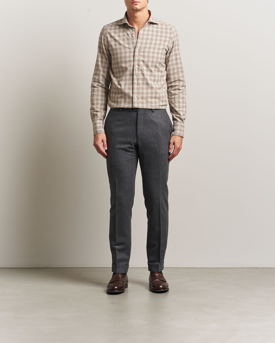 Homme | Chemises | Finamore Napoli | Gaeta Flannel Sport Shirt Beige Check