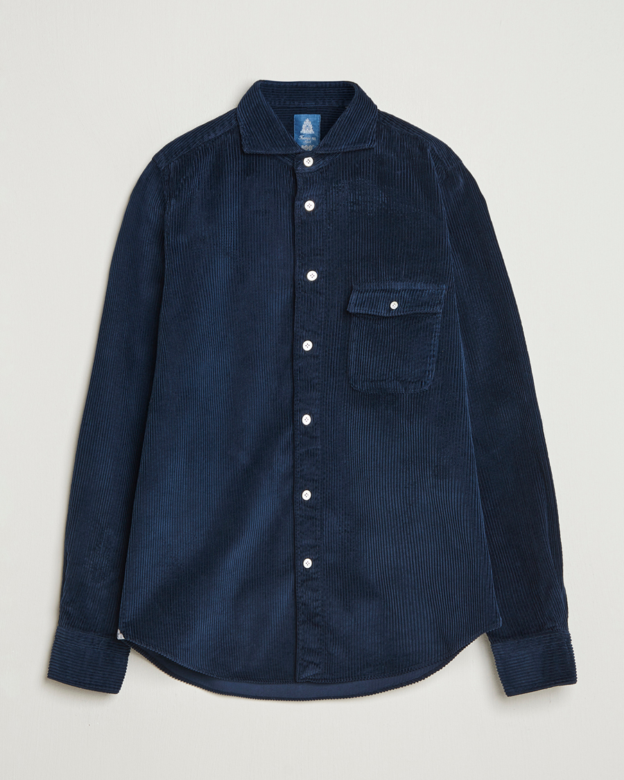 Homme | Chemises | Finamore Napoli | Garment Dyed Corduroy Overshirt Navy