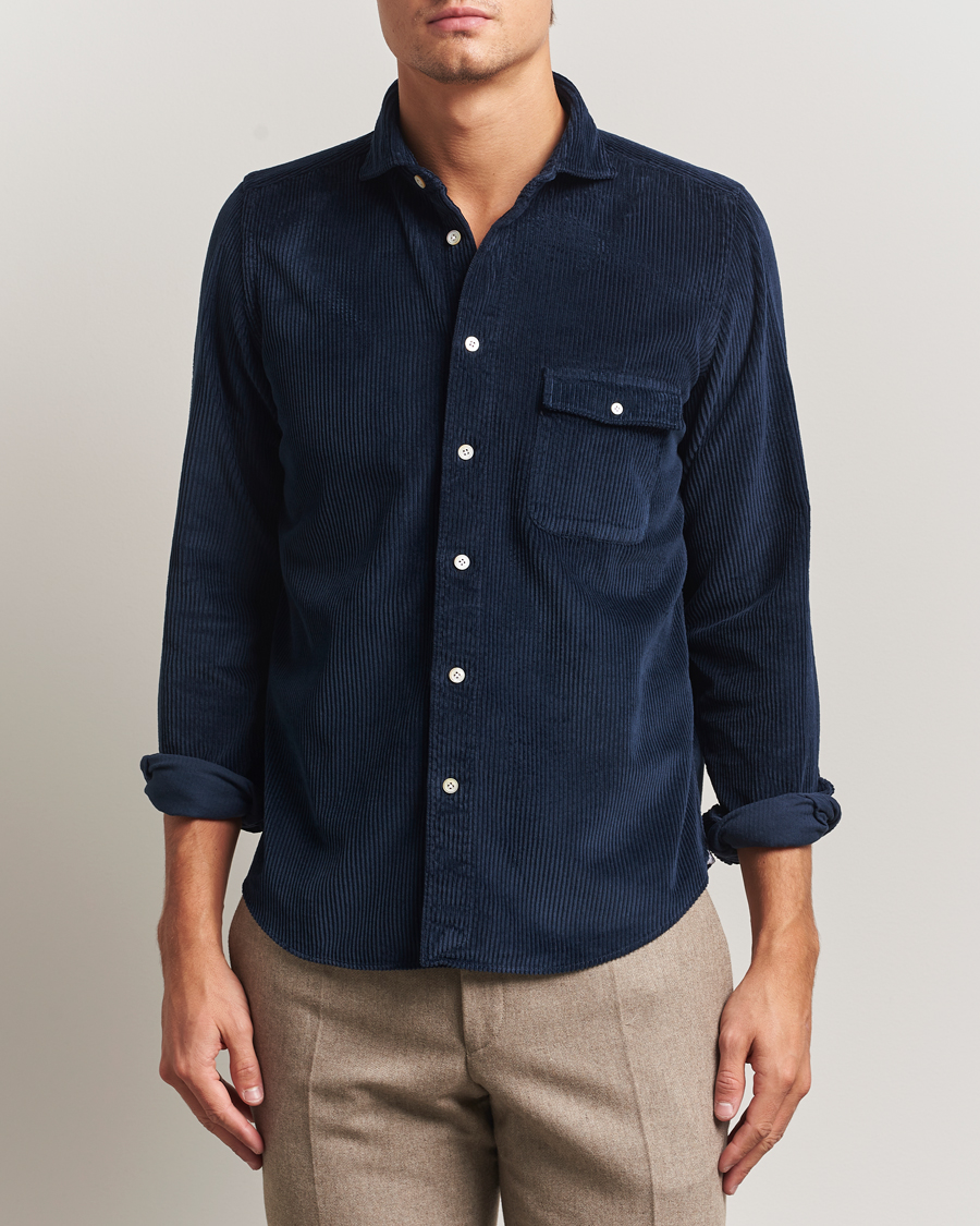 Homme | Chemises | Finamore Napoli | Garment Dyed Corduroy Overshirt Navy