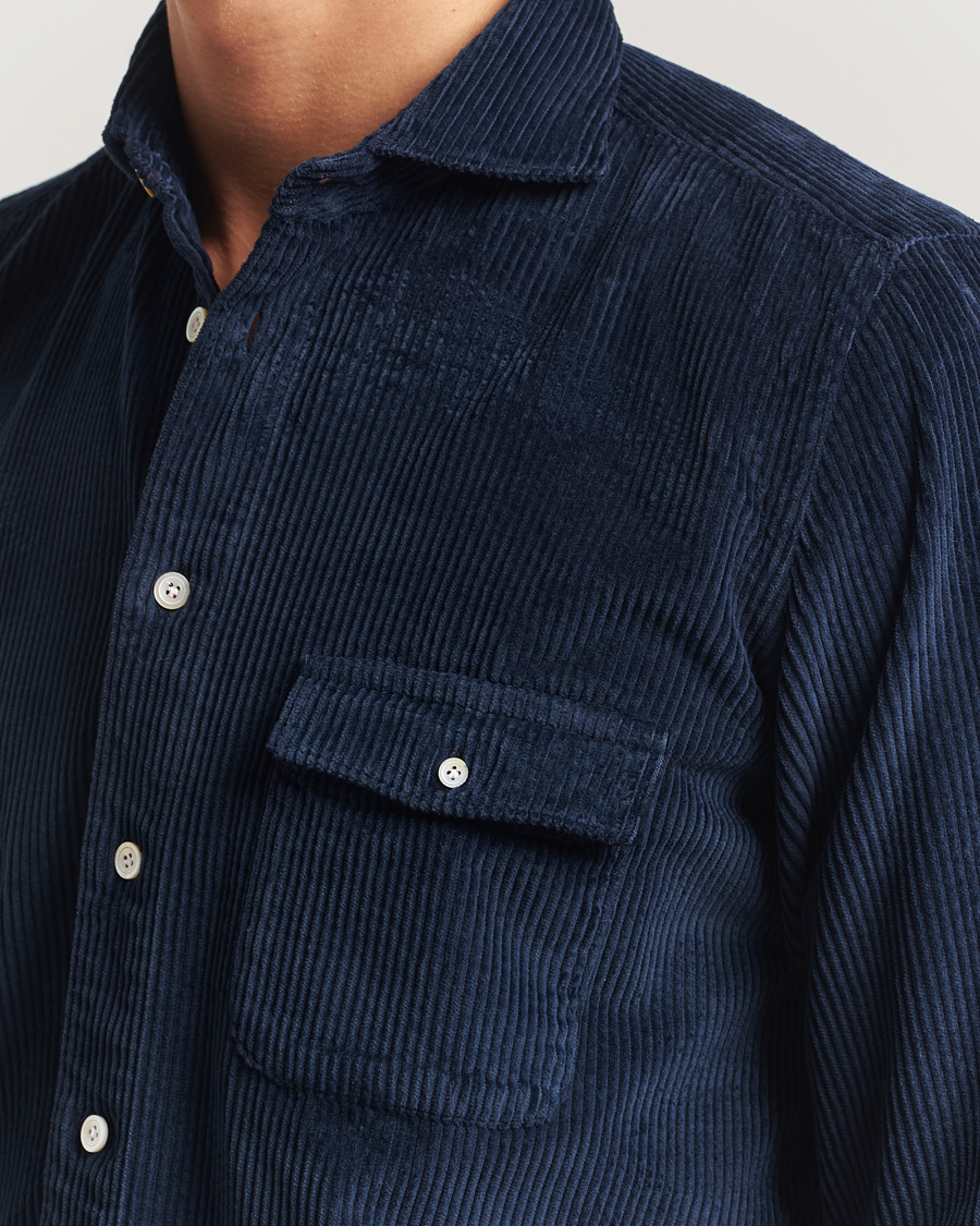 Homme | Chemises | Finamore Napoli | Garment Dyed Corduroy Overshirt Navy