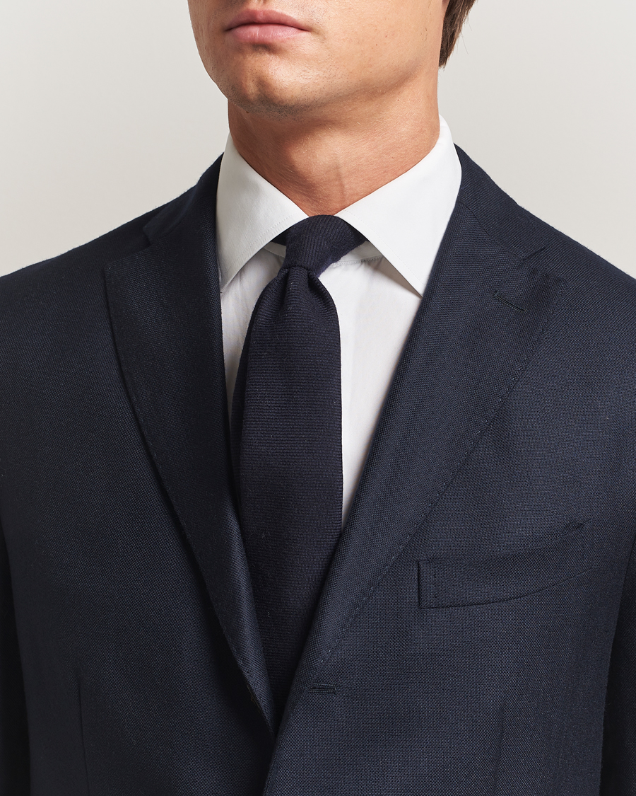 Homme | Finamore Napoli Wool Twill Tie Navy | Finamore Napoli | Wool Twill Tie Navy