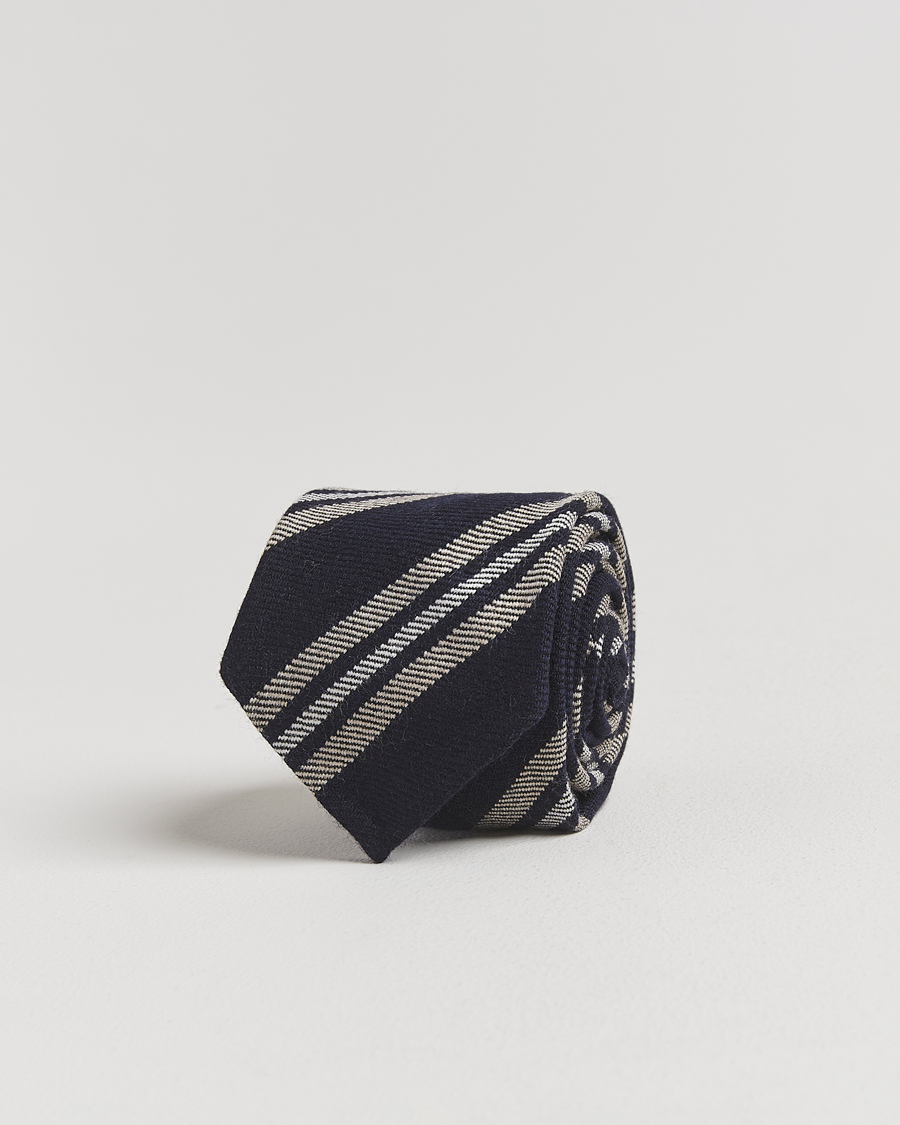 Homme | Finamore Napoli Wool Regimental Stripe Tie Navy/Beige | Finamore Napoli | Wool Regimental Stripe Tie Navy/Beige