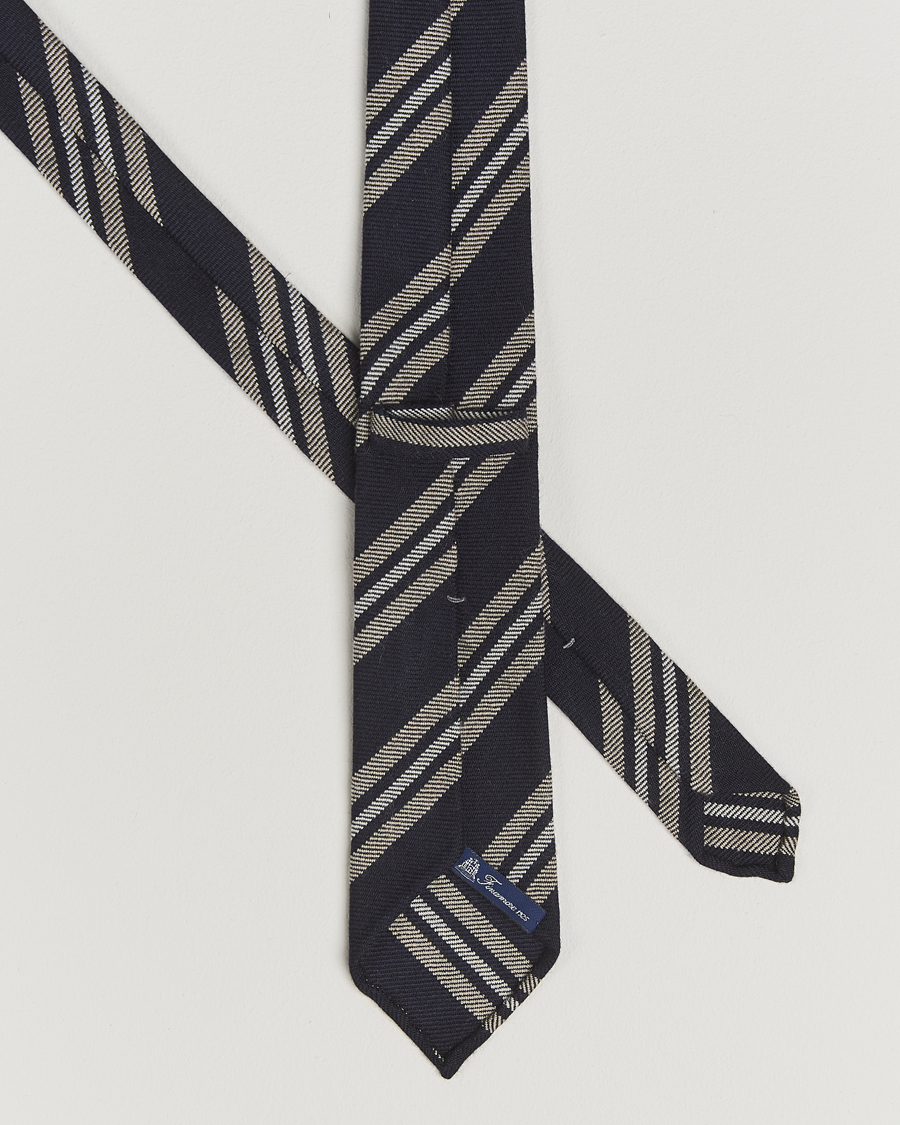 Homme | Finamore Napoli Wool Regimental Stripe Tie Navy/Beige | Finamore Napoli | Wool Regimental Stripe Tie Navy/Beige