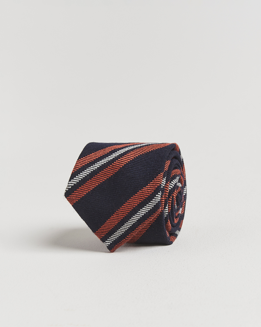 Homme | Finamore Napoli Wool Regimental Stripe Tie Navy/Orange | Finamore Napoli | Wool Regimental Stripe Tie Navy/Orange