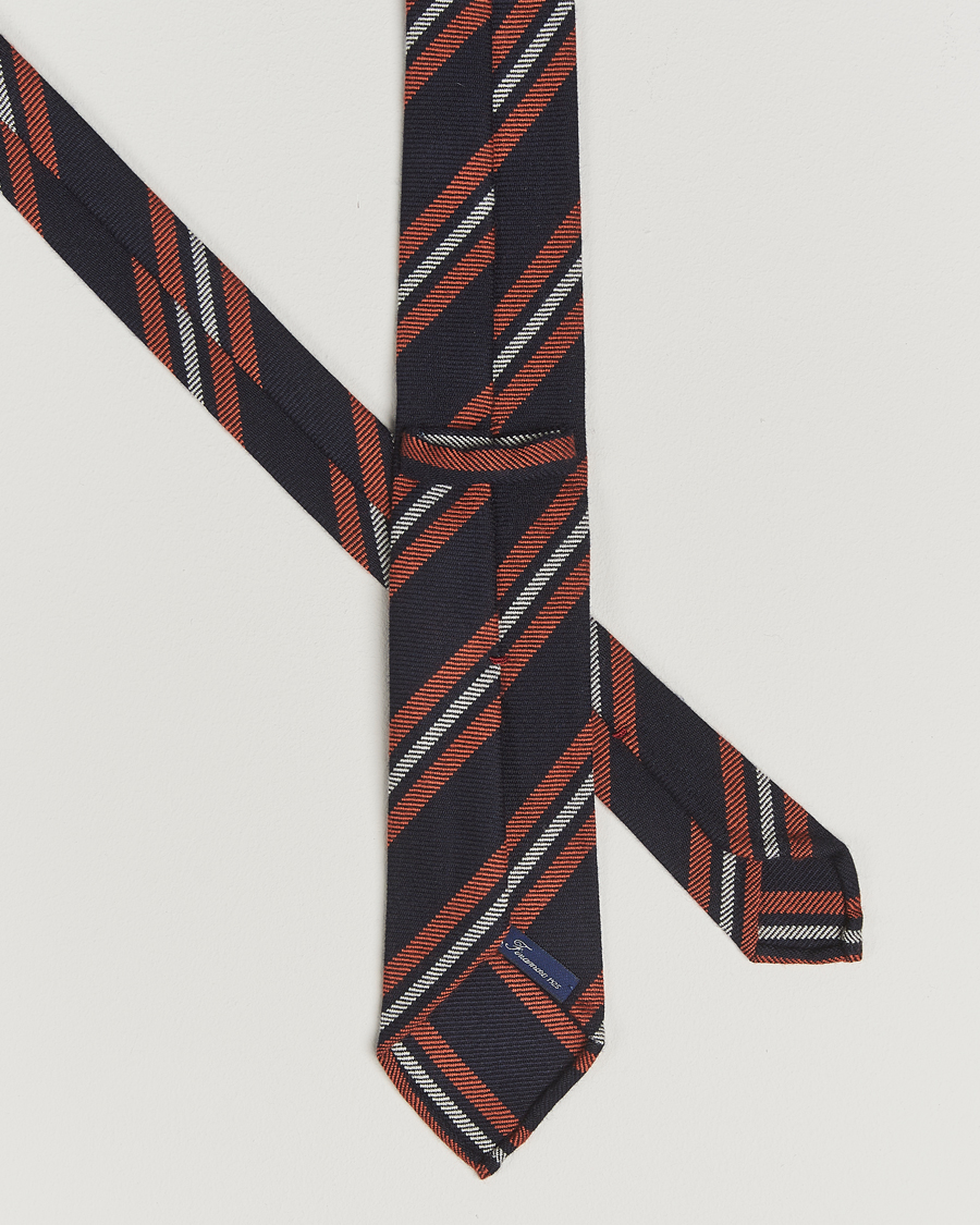 Homme | Finamore Napoli Wool Regimental Stripe Tie Navy/Orange | Finamore Napoli | Wool Regimental Stripe Tie Navy/Orange