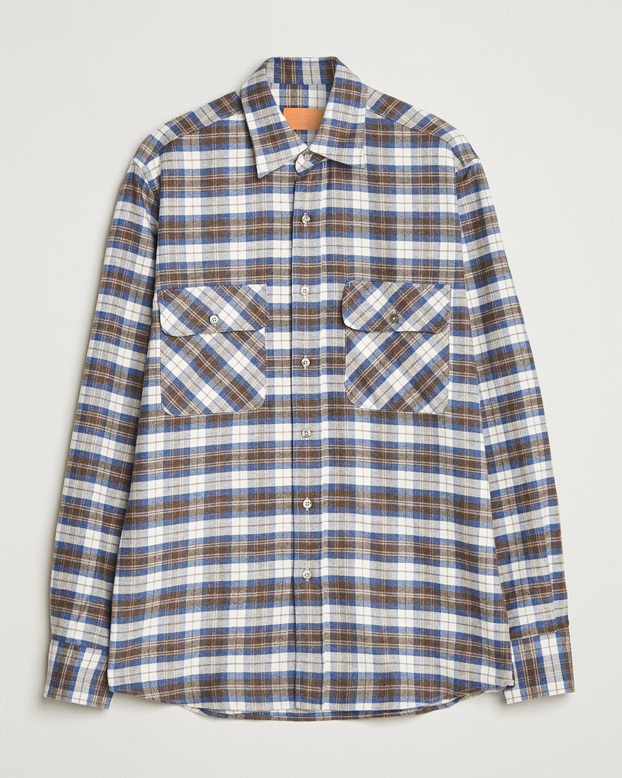 Homme | Chemises | Grigio | Heavy Flannel Overshirt Blue/Beige Check