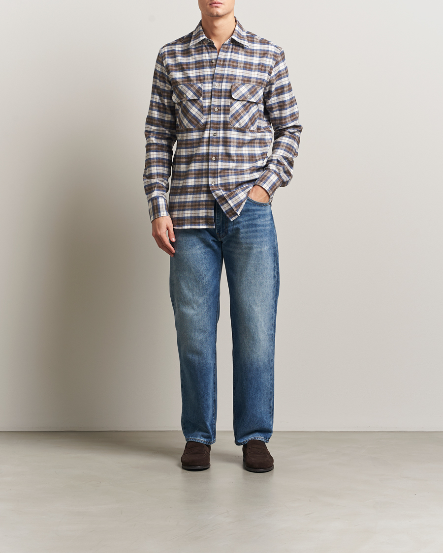 Homme | Chemises | Grigio | Heavy Flannel Overshirt Blue/Beige Check