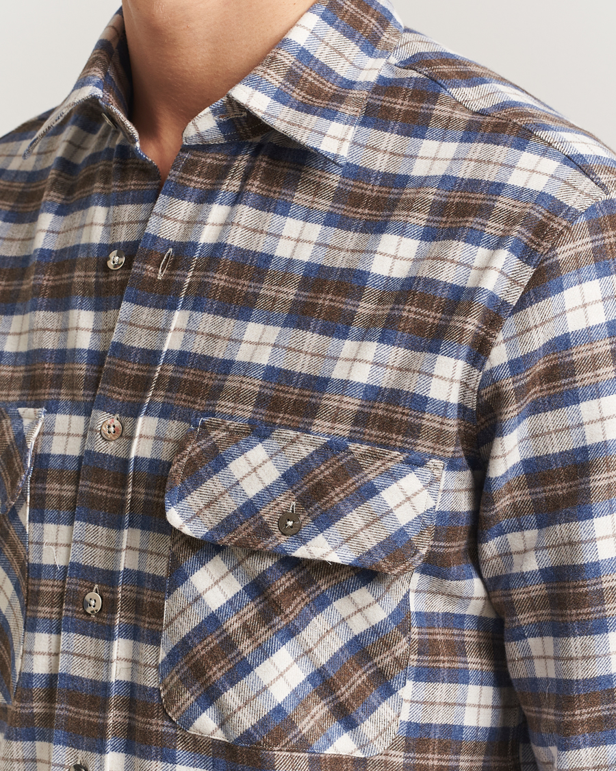 Homme | Chemises | Grigio | Heavy Flannel Overshirt Blue/Beige Check