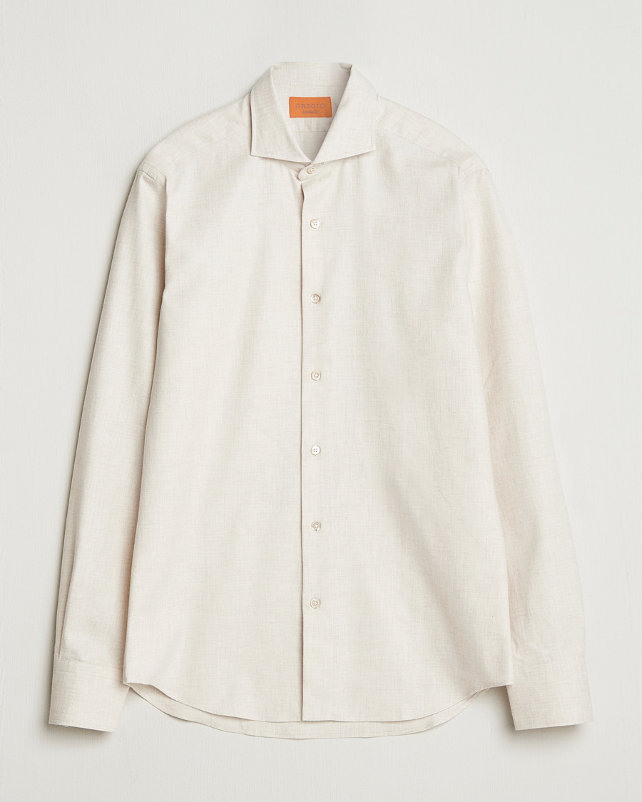 Homme | Chemises | Grigio | Washed Flannel Shirt Light Beige