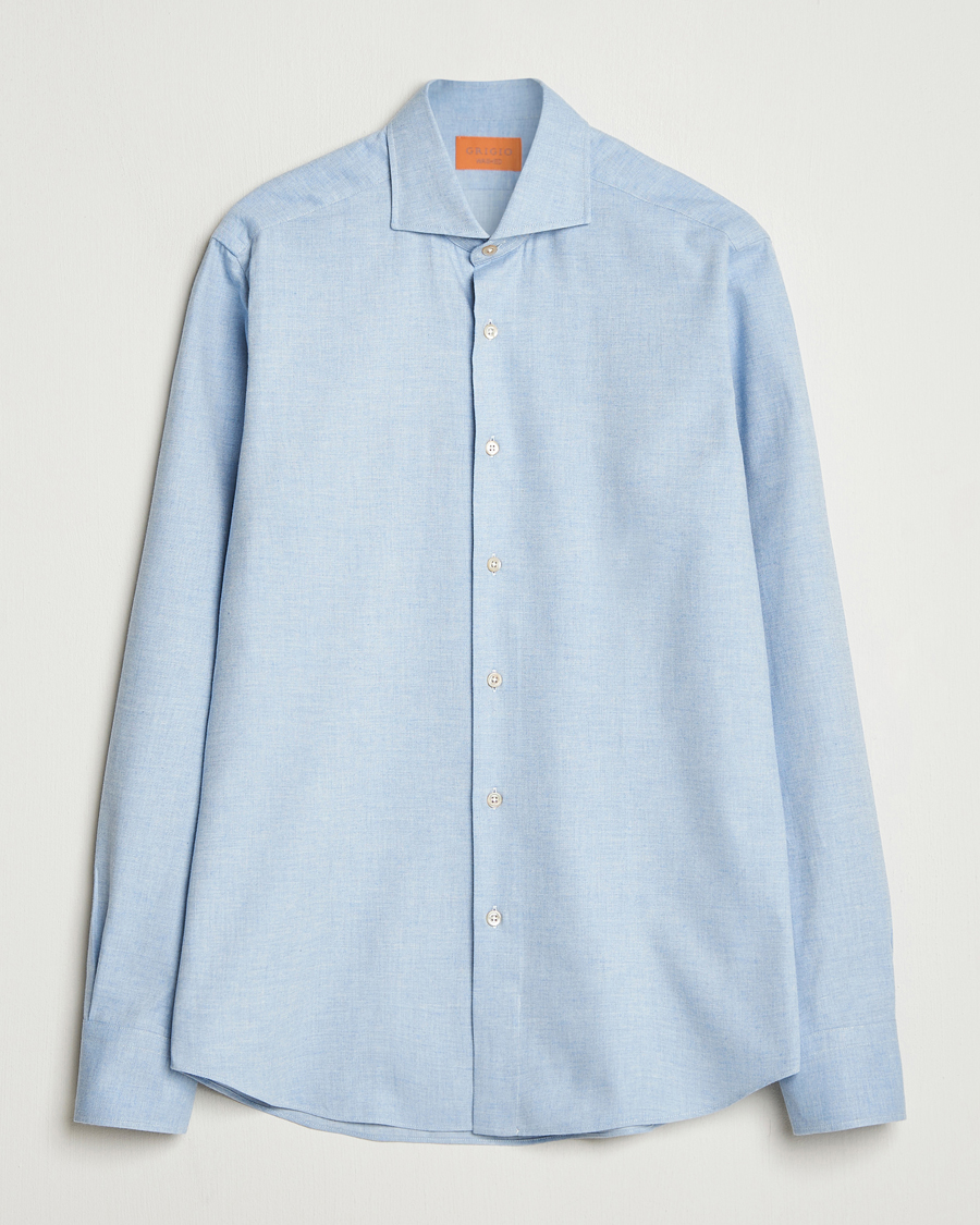 Homme | Chemises | Grigio | Washed Flannel Shirt Light Blue