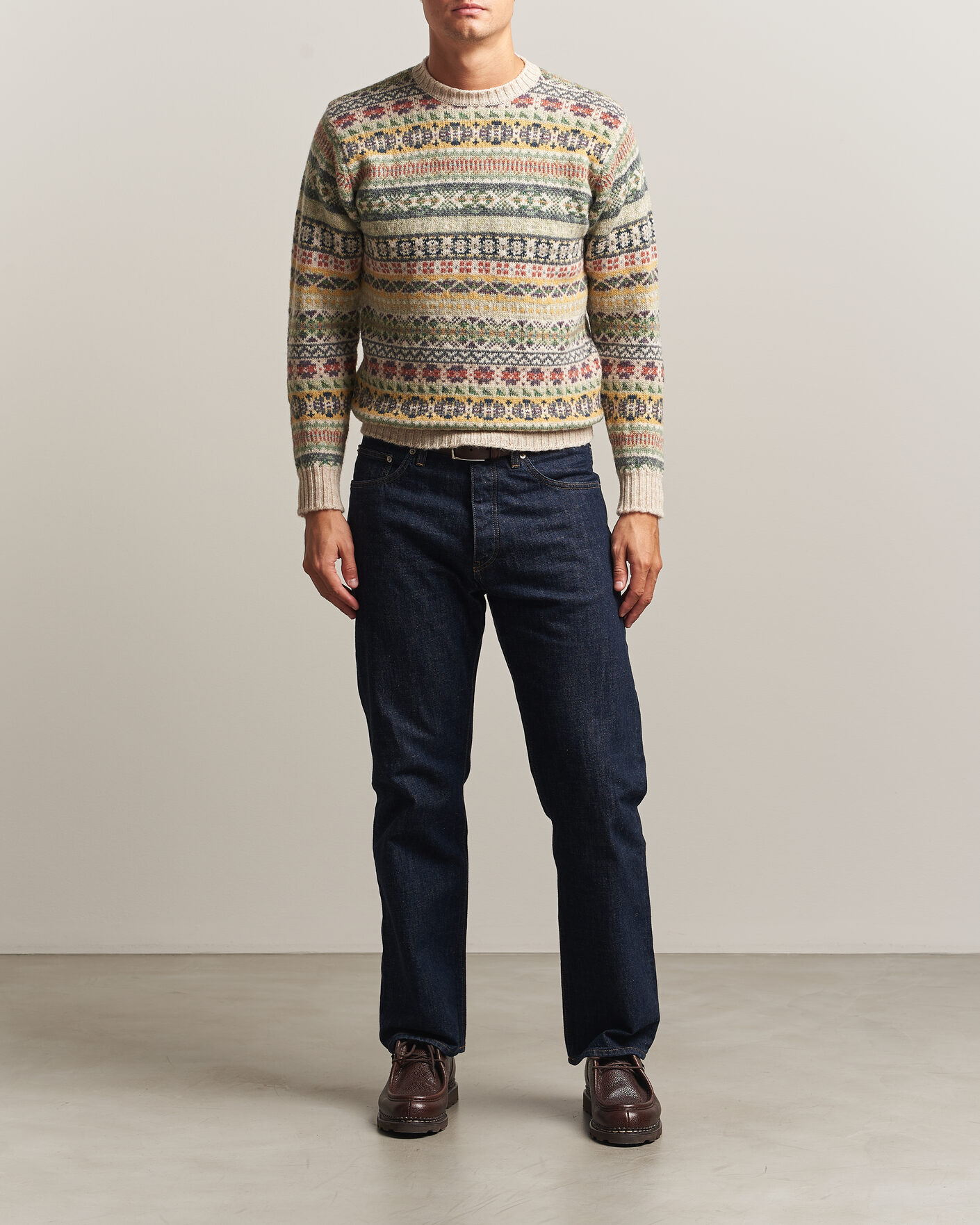 Homme | Pulls Et Tricots | Jamieson's of Shetland | Jamiesons Of Shetland All Over Fair Isle Pullover Crew Neck Beige