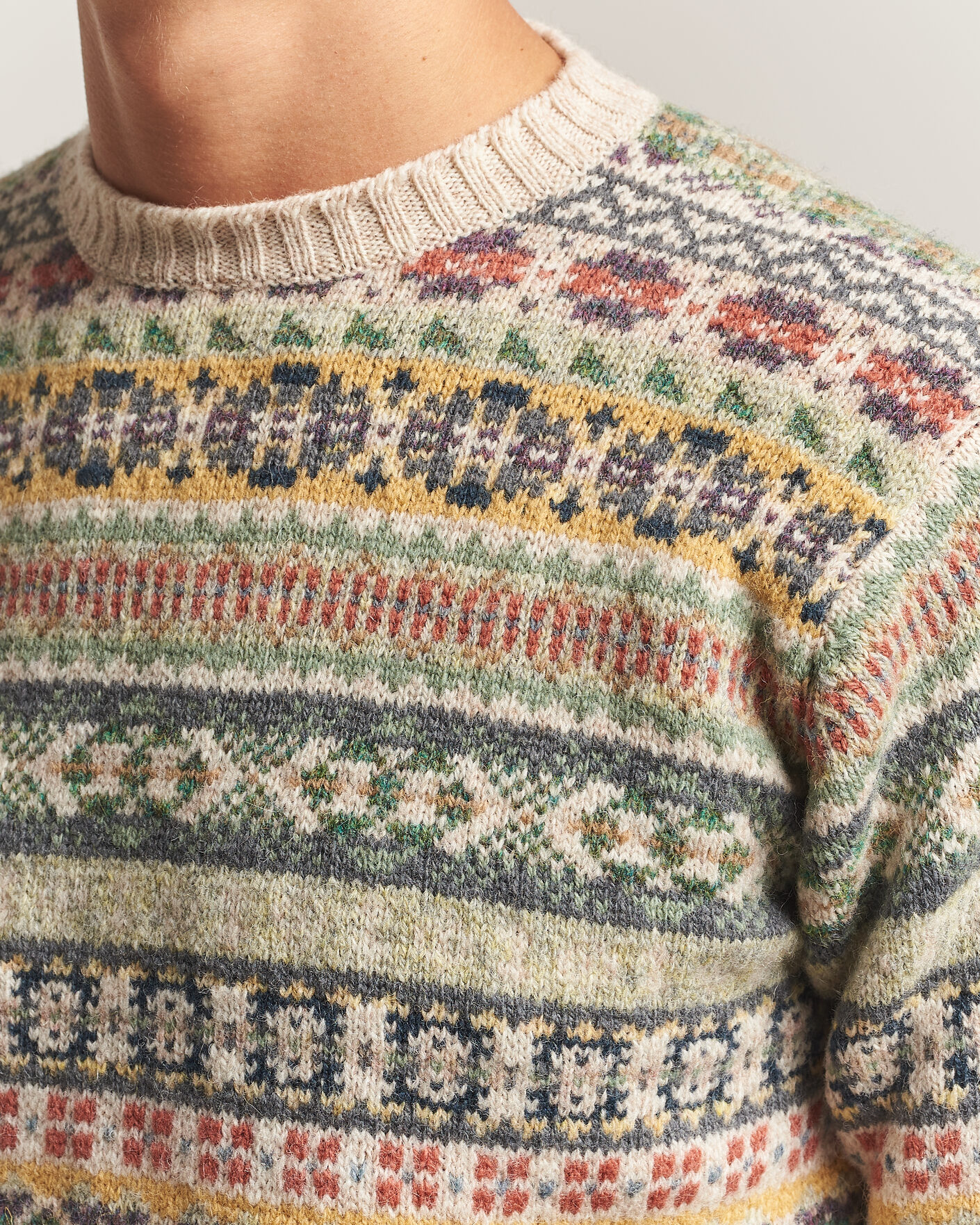 Homme | Pulls Et Tricots | Jamieson's of Shetland | Jamiesons Of Shetland All Over Fair Isle Pullover Crew Neck Beige