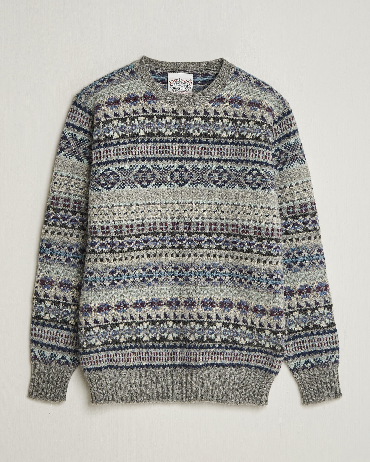 Homme | Pulls Et Tricots | Jamieson's of Shetland | Jamiesons Of Shetland All Over Fair Isle Pullover Crew Neck Light Grey