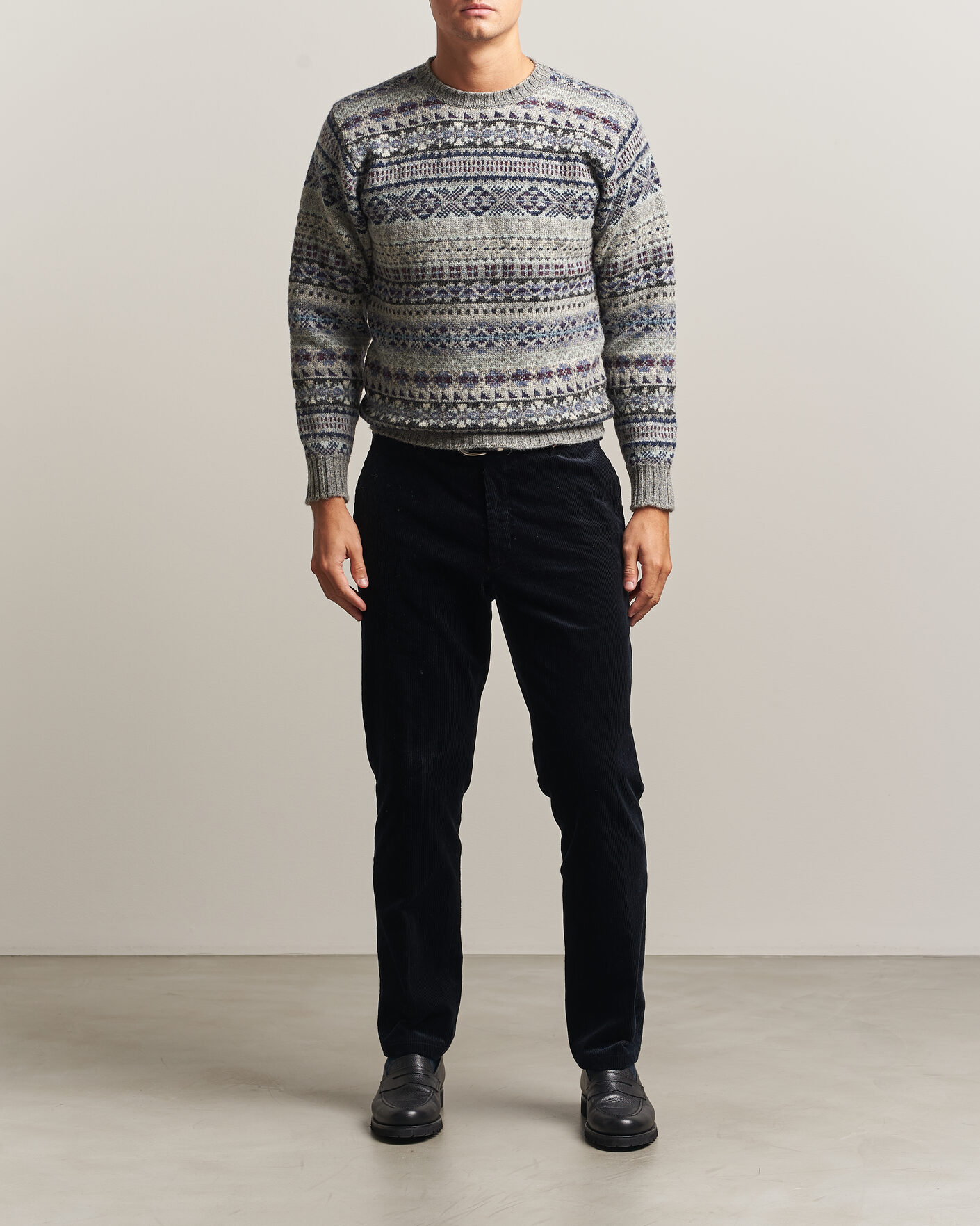 Homme | Pulls Et Tricots | Jamieson's of Shetland | Jamiesons Of Shetland All Over Fair Isle Pullover Crew Neck Light Grey
