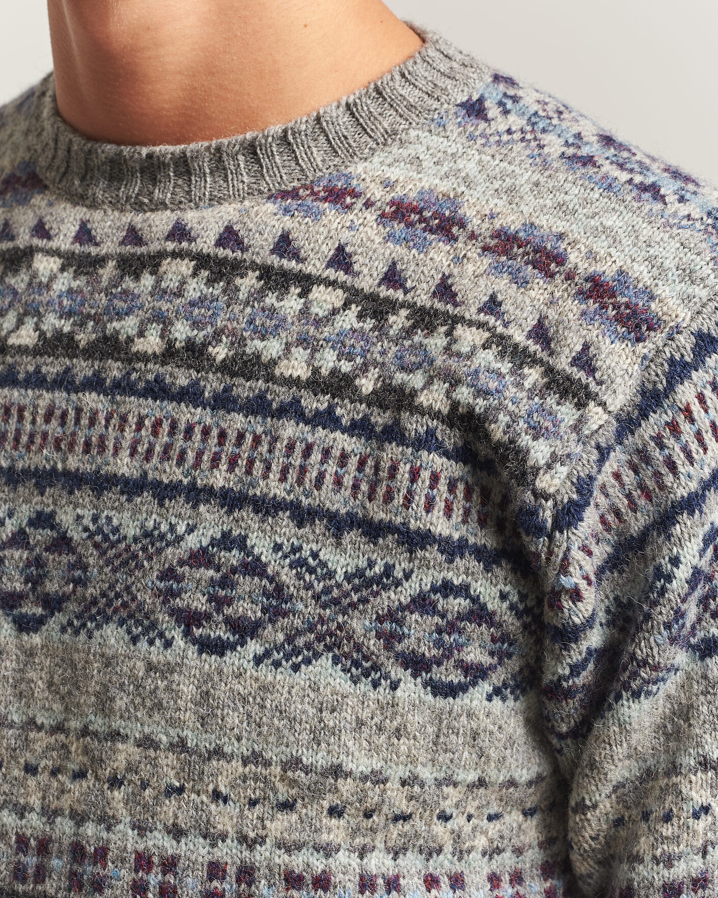 Homme | Pulls Et Tricots | Jamieson's of Shetland | Jamiesons Of Shetland All Over Fair Isle Pullover Crew Neck Light Grey