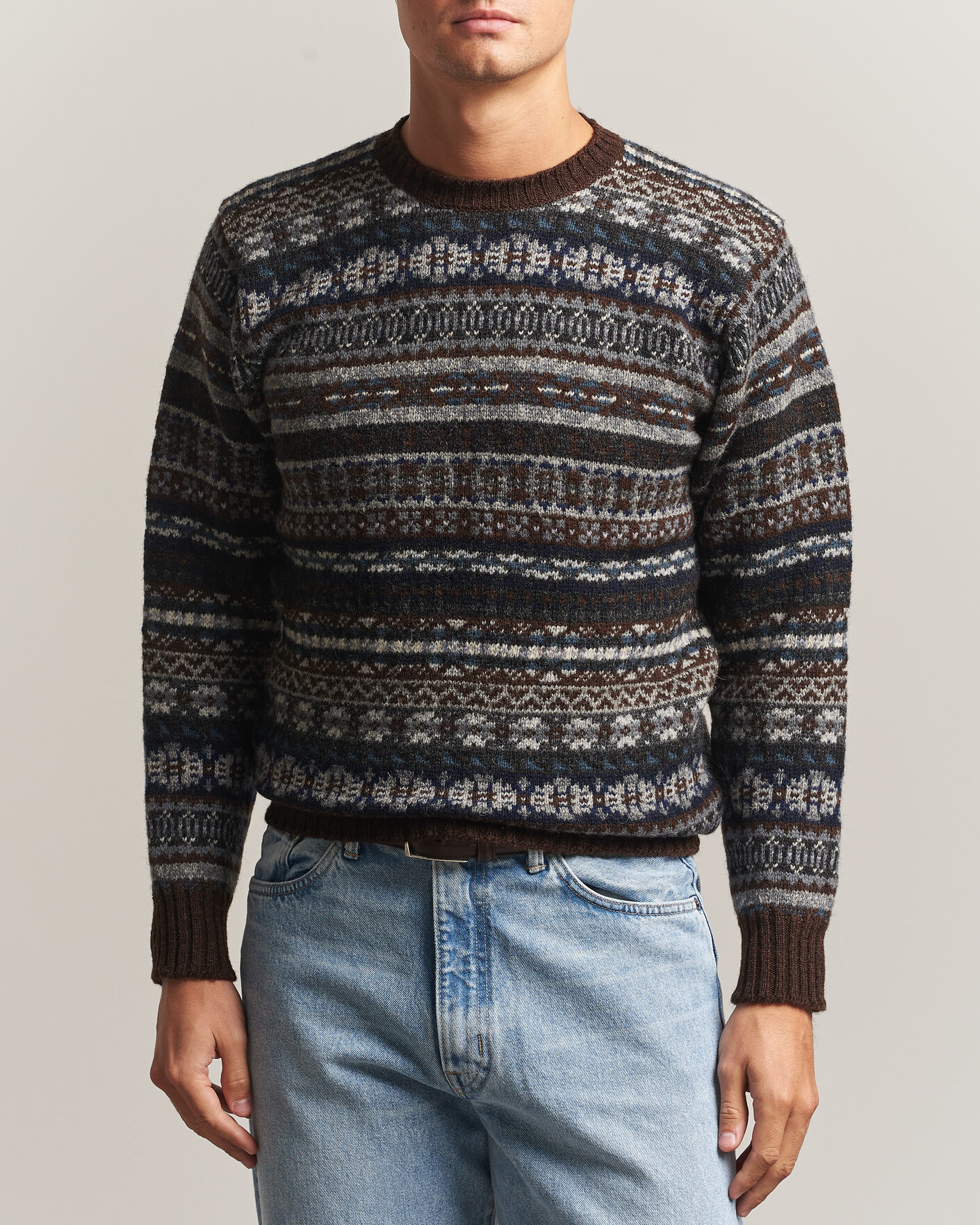 Homme | Pulls Et Tricots | Jamieson's of Shetland | Jamiesons Of Shetland All Over Fair Isle Pullover Crew Neck Brown
