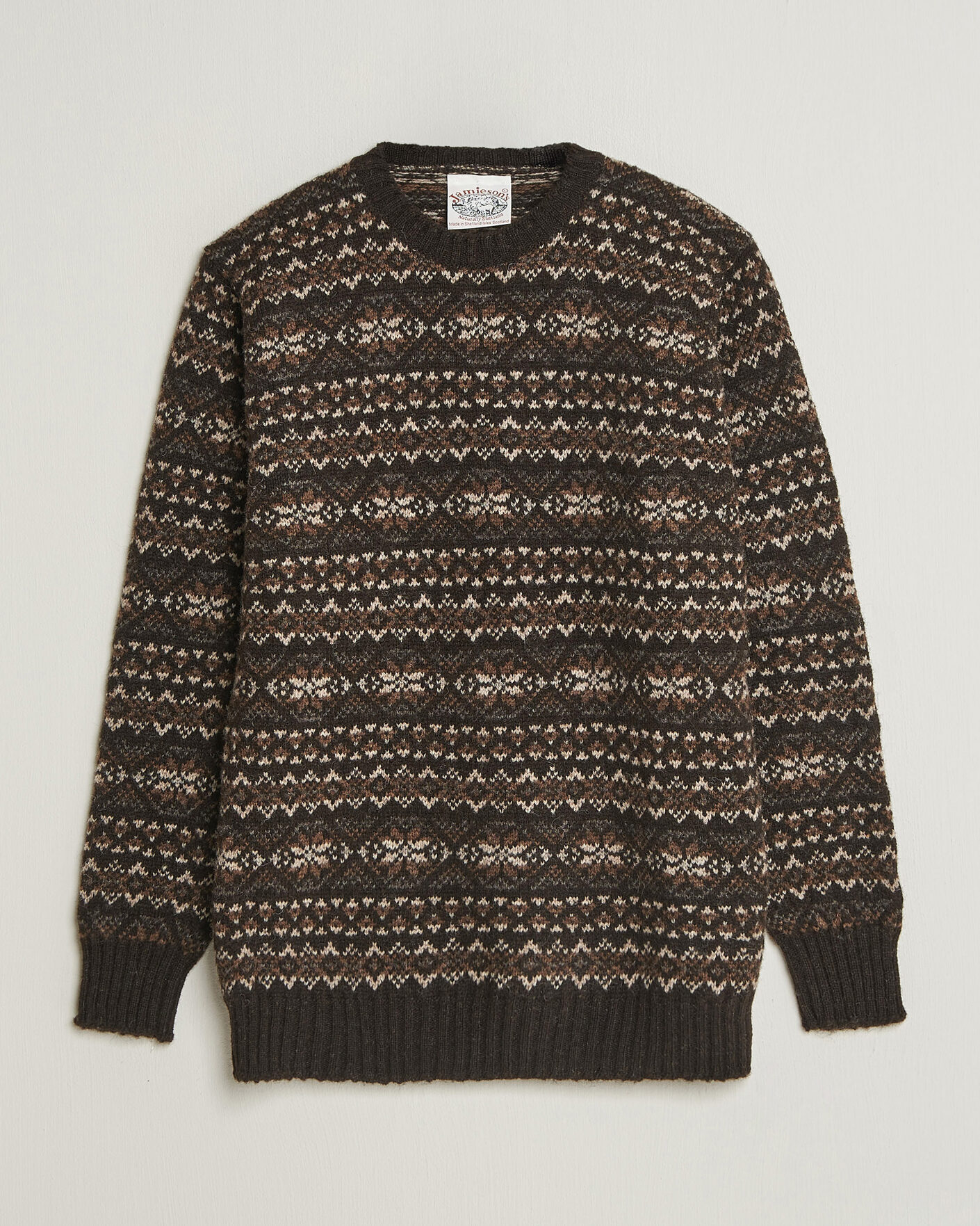 Homme | Pulls Et Tricots | Jamieson's of Shetland | Jamiesons Of Shetland All Over Fair Isle Pullover Crew Neck Dark Brown
