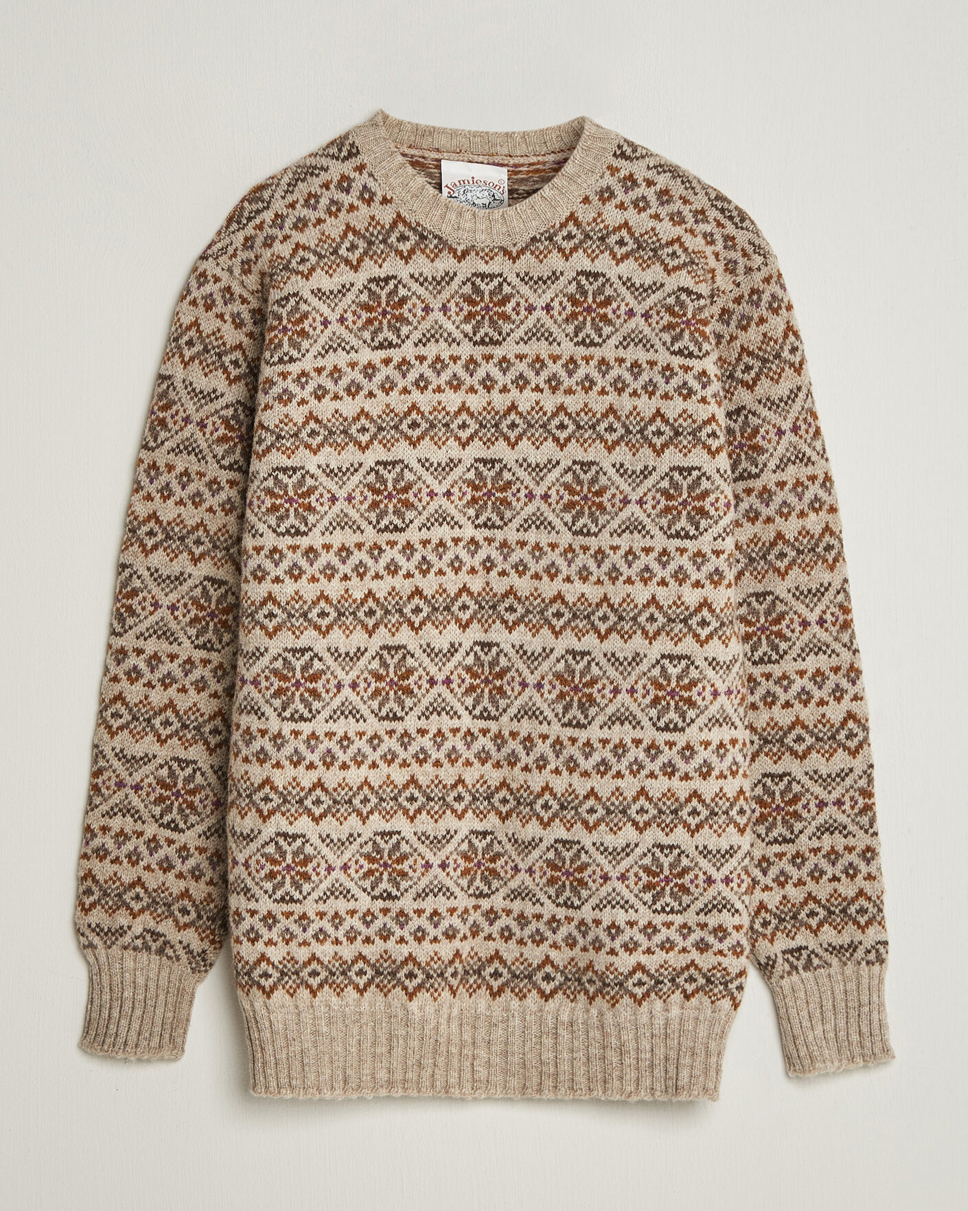 Homme | Pulls Et Tricots | Jamieson's of Shetland | Jamiesons Of Shetland All Over Fair Isle Pullover Crew Neck Natural