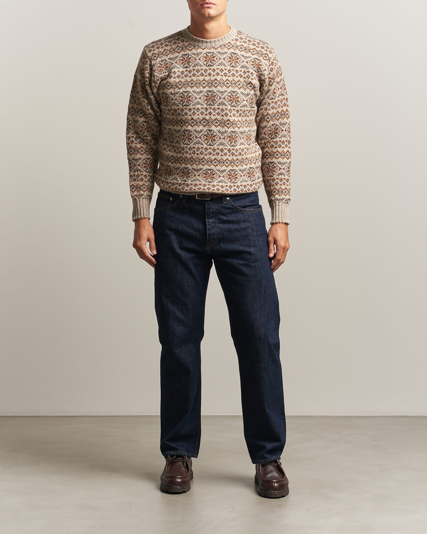 Homme | Pulls Et Tricots | Jamieson's of Shetland | Jamiesons Of Shetland All Over Fair Isle Pullover Crew Neck Natural