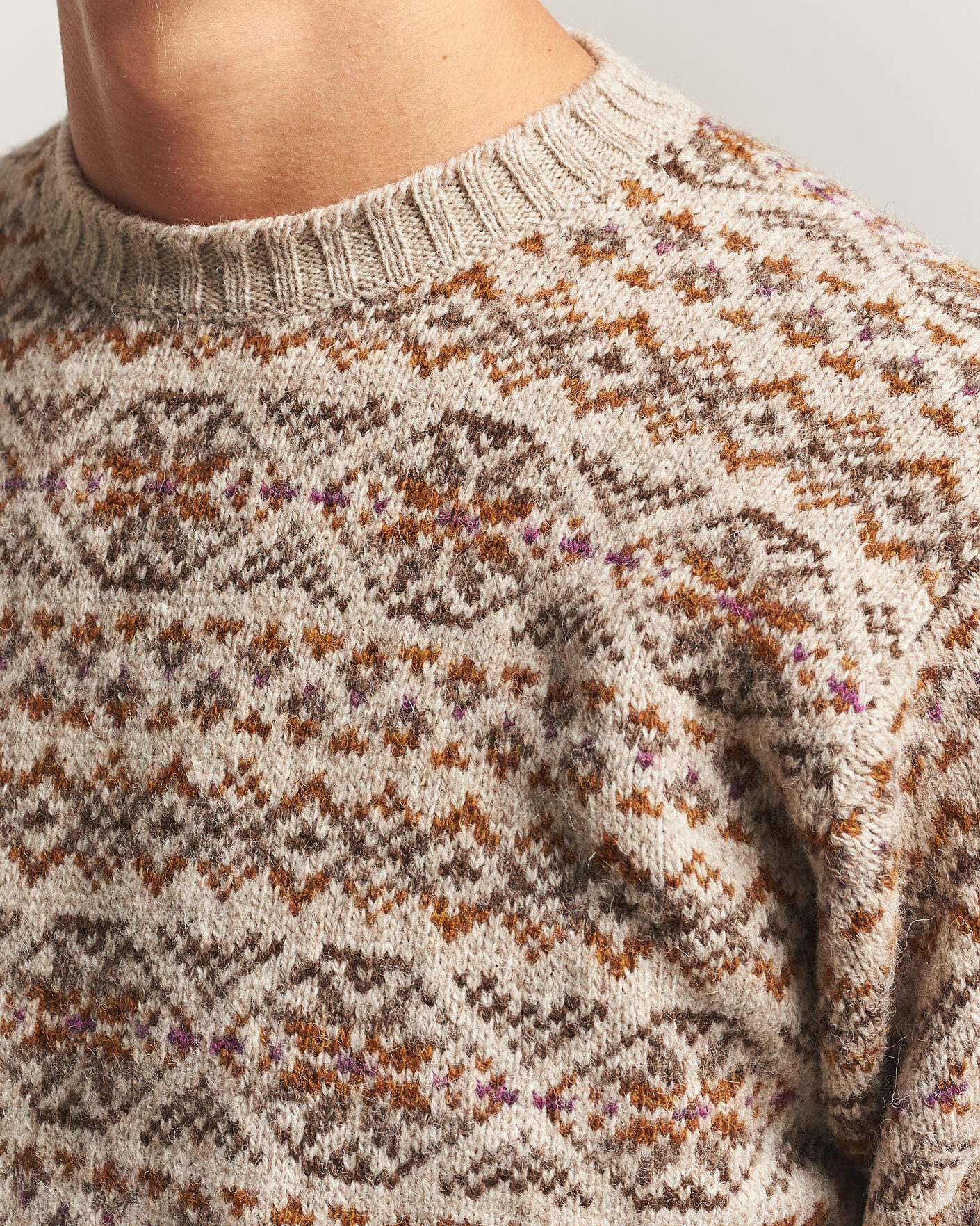 Homme | Pulls Et Tricots | Jamieson's of Shetland | Jamiesons Of Shetland All Over Fair Isle Pullover Crew Neck Natural