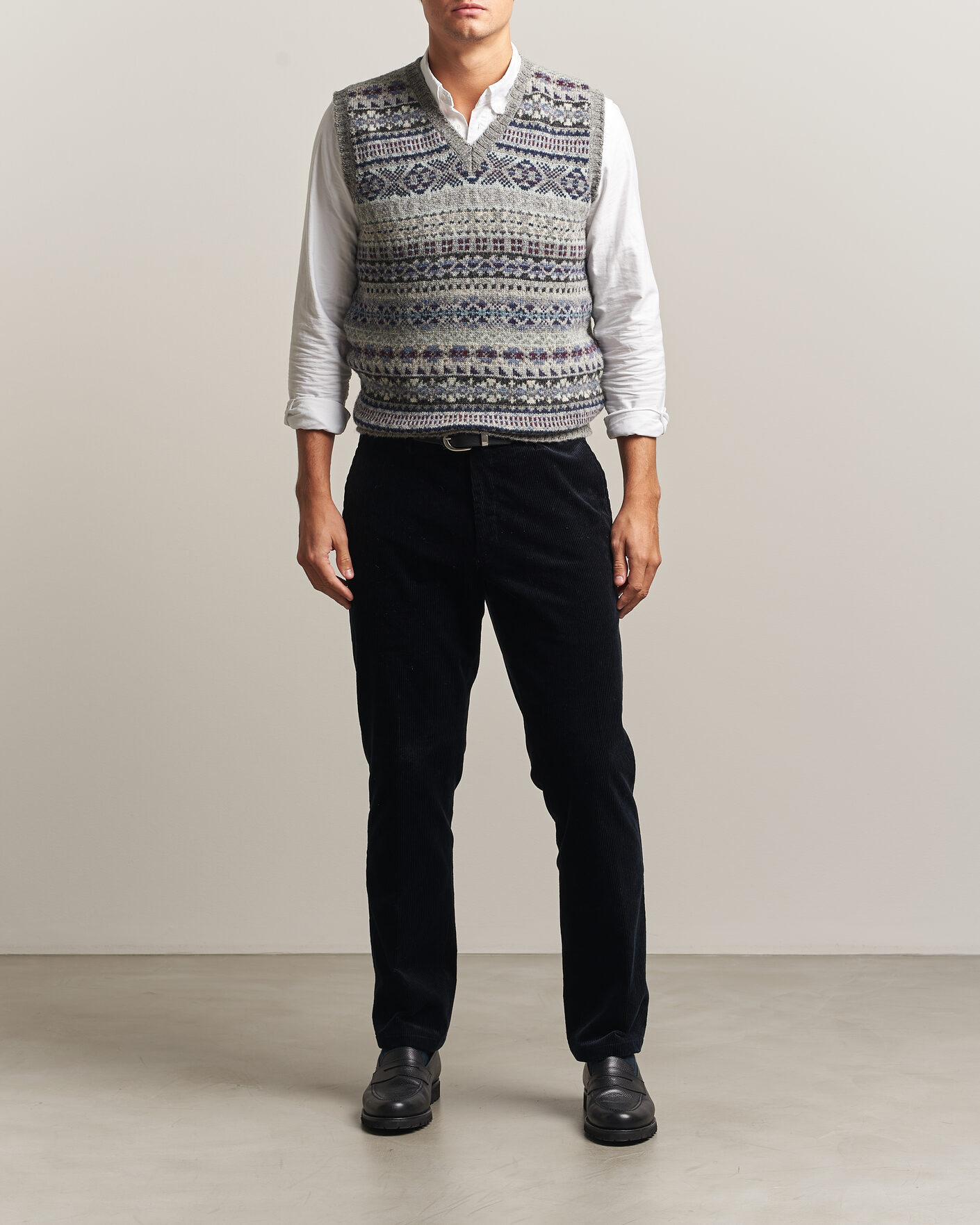 Homme | Pulls Et Tricots | Jamieson's of Shetland | Jamiesons Of Shetland All Over Fair Isle Slipover Light Grey