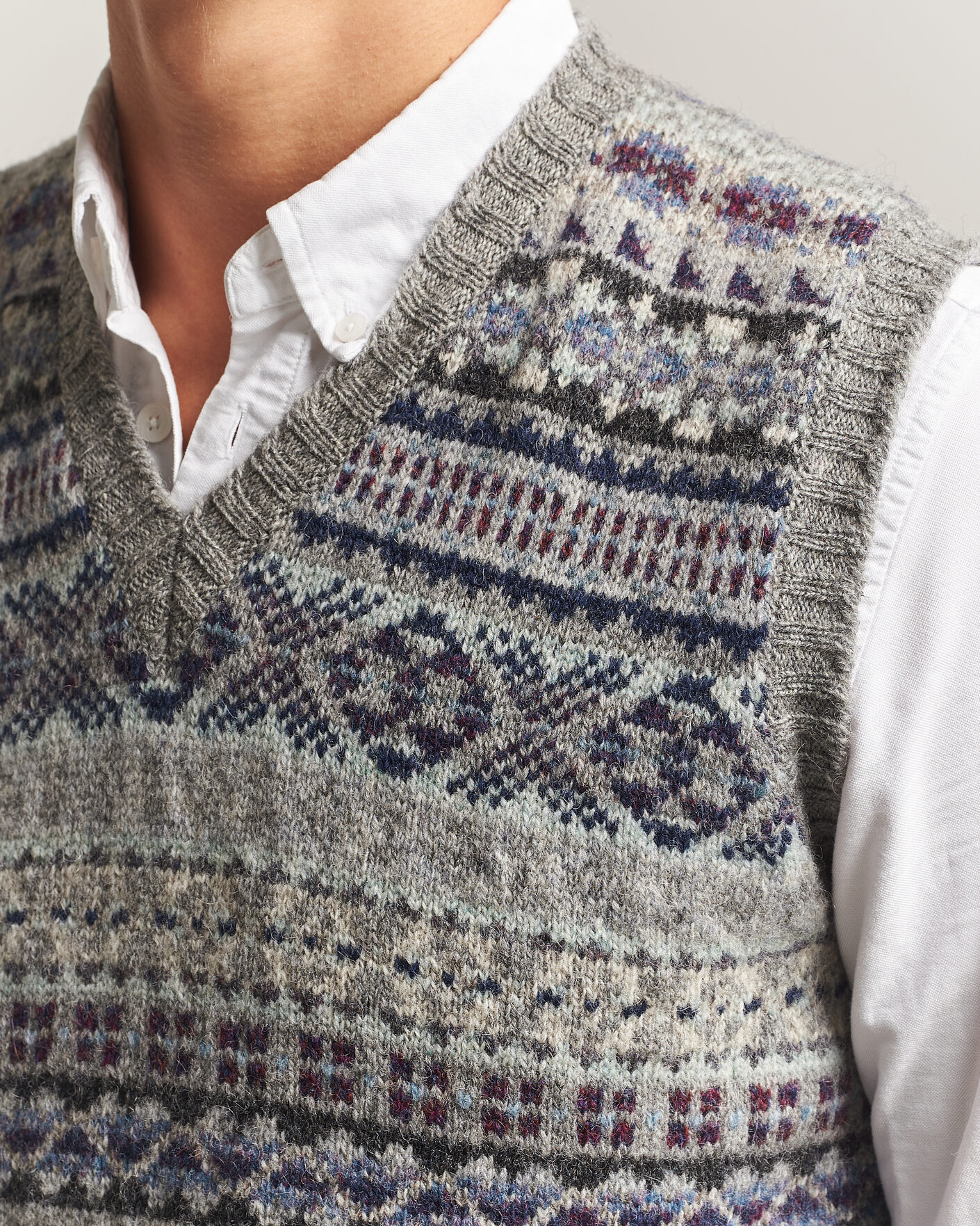 Homme | Pulls Et Tricots | Jamieson's of Shetland | Jamiesons Of Shetland All Over Fair Isle Slipover Light Grey