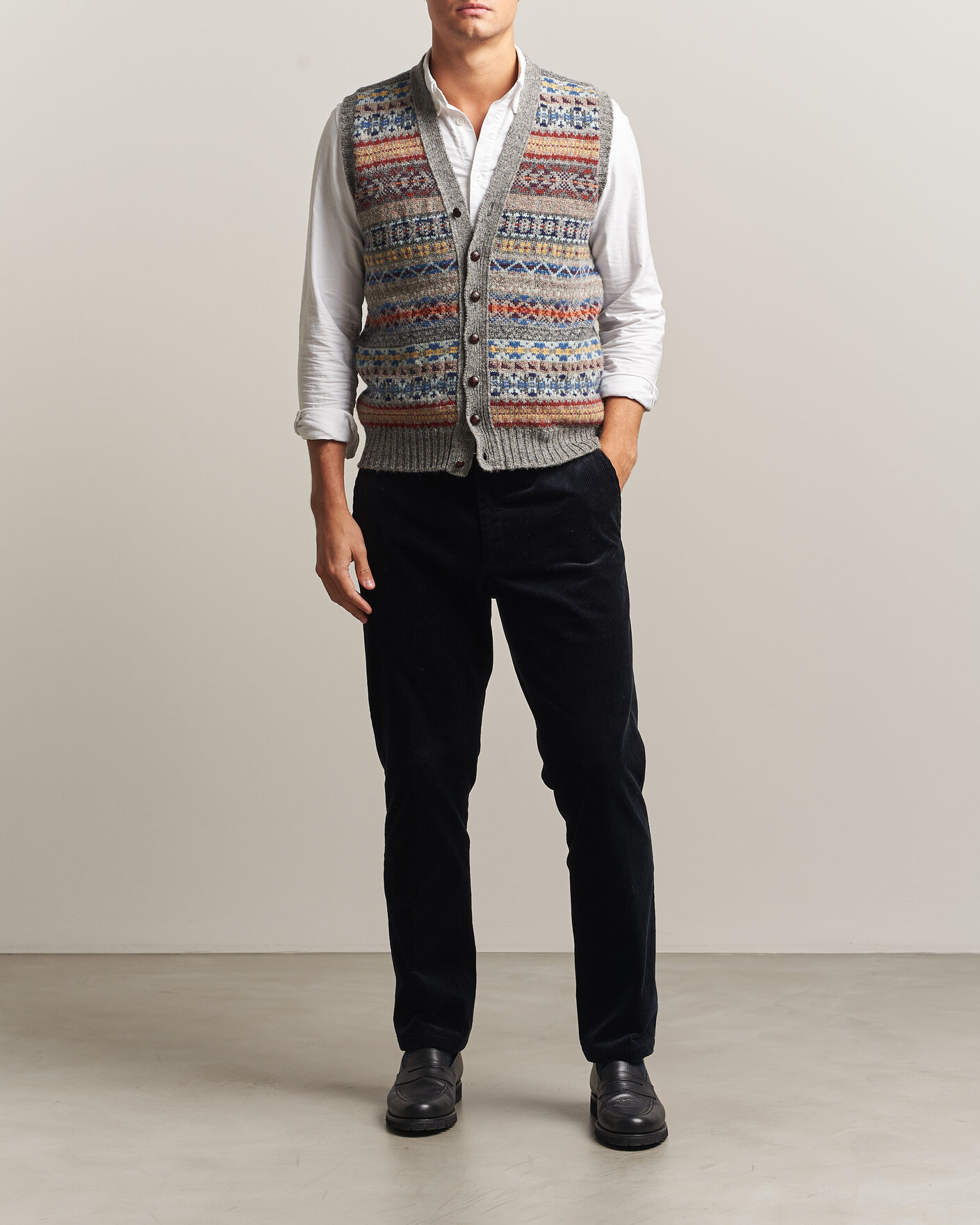 Homme | Pulls Et Tricots | Jamieson's of Shetland | Jamiesons Of Shetland All Over Fair Isle Waistcoat Grey