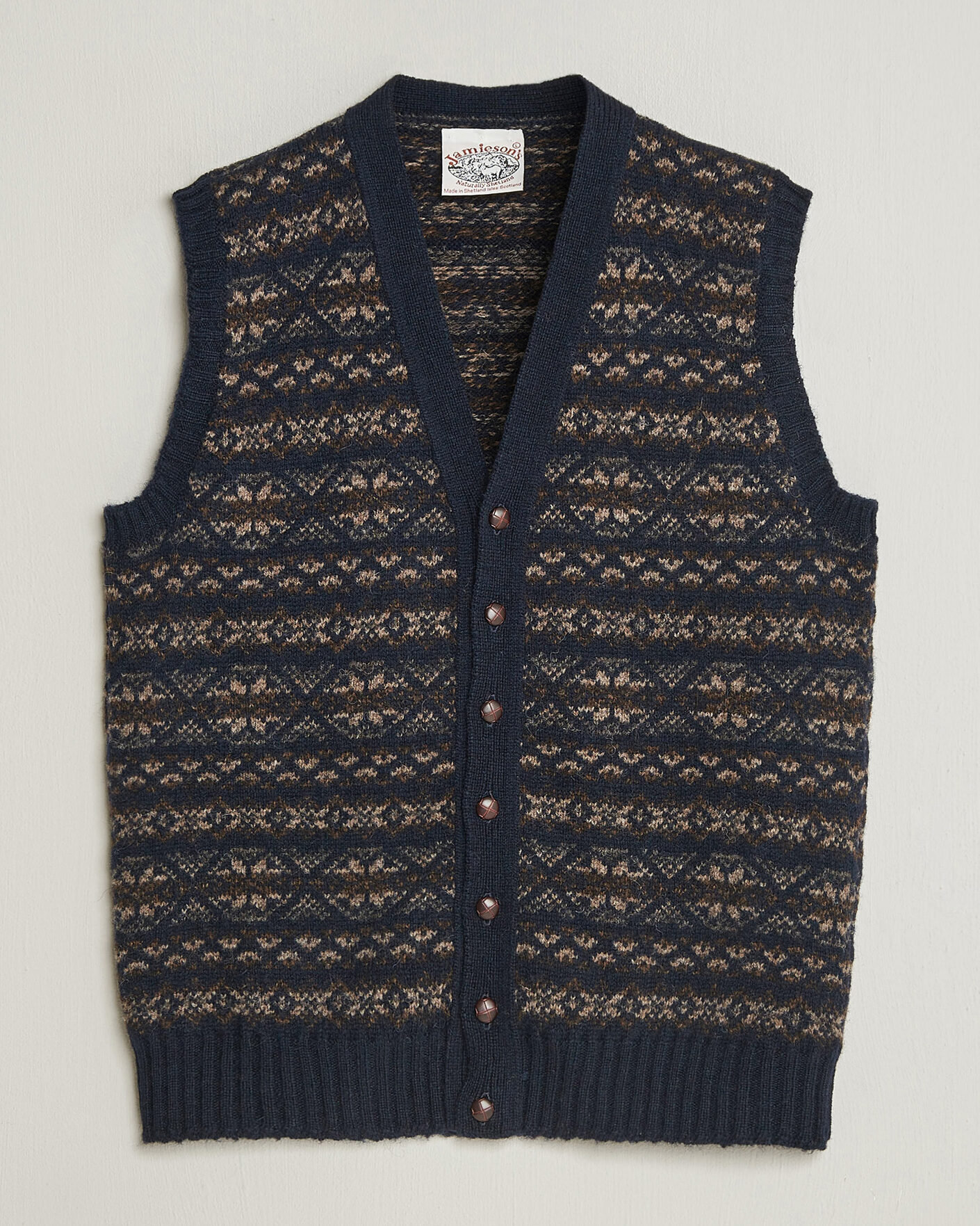Homme | Pulls Et Tricots | Jamieson's of Shetland | Jamiesons Of Shetland All Over Fair Isle Waistcoat Navy