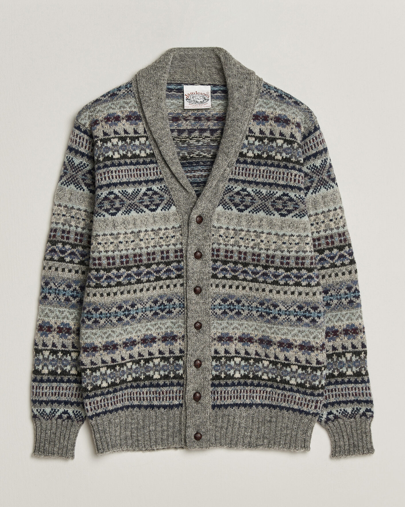 Homme | Pulls Et Tricots | Jamieson's of Shetland | Jamiesons Of Shetland All Over Fair Isle Shawl Collar Cardigan Grey