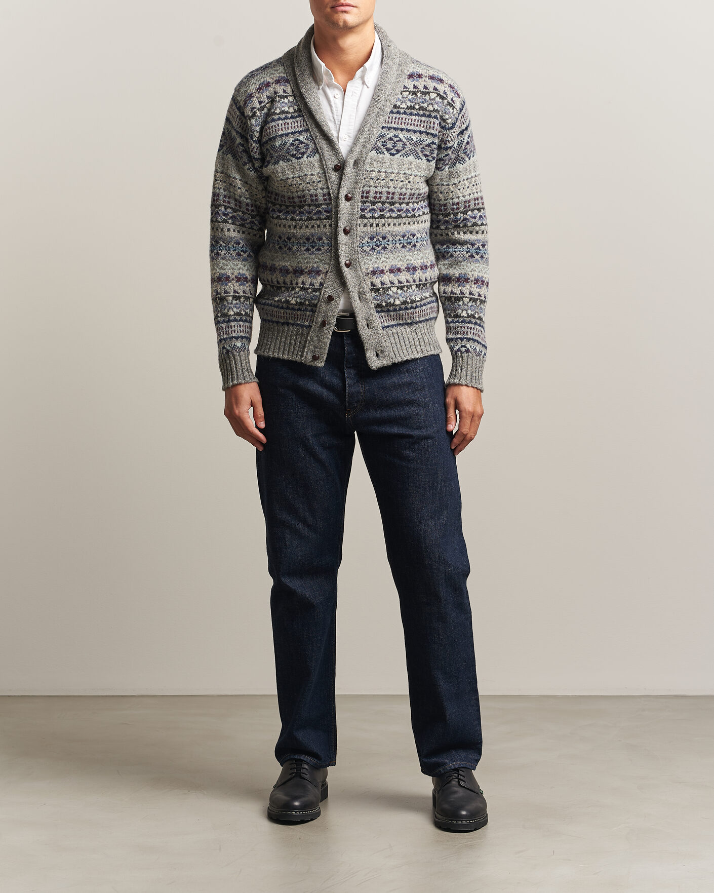 Homme | Pulls Et Tricots | Jamieson's of Shetland | Jamiesons Of Shetland All Over Fair Isle Shawl Collar Cardigan Grey