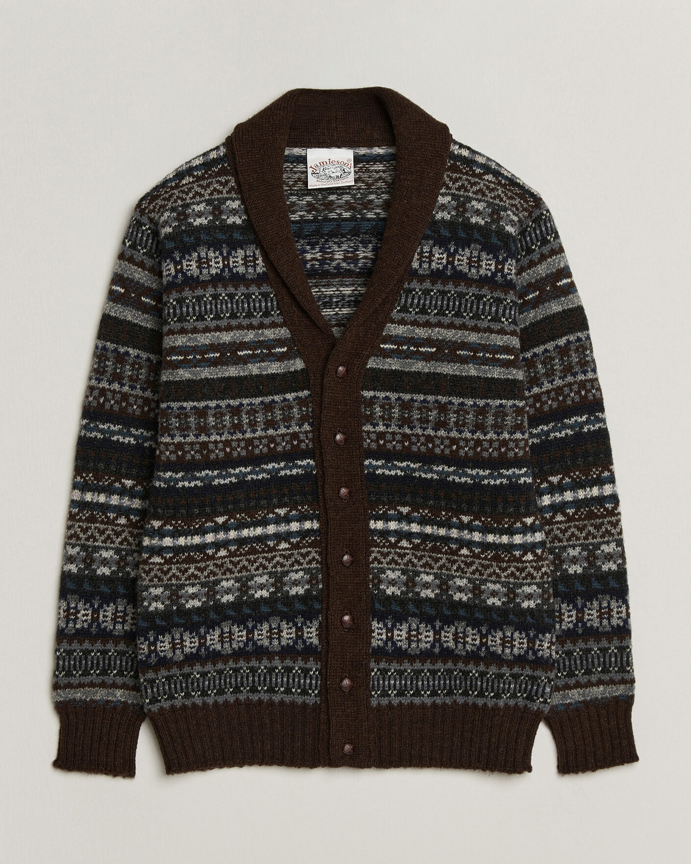 Homme | Pulls Et Tricots | Jamieson's of Shetland | Jamiesons Of Shetland All Over Fair Isle Shawl Collar Cardigan Brown