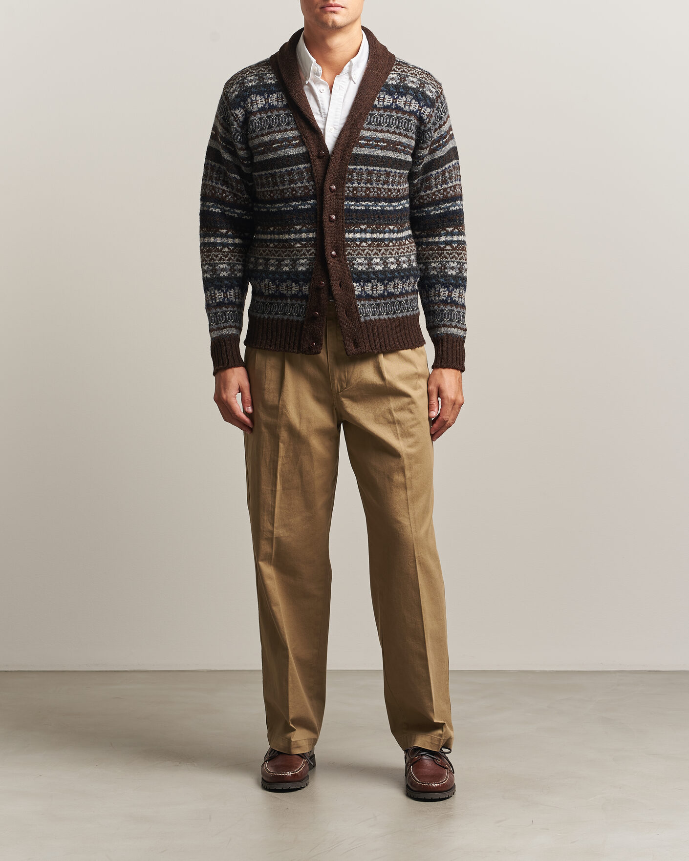 Homme | Pulls Et Tricots | Jamieson's of Shetland | Jamiesons Of Shetland All Over Fair Isle Shawl Collar Cardigan Brown