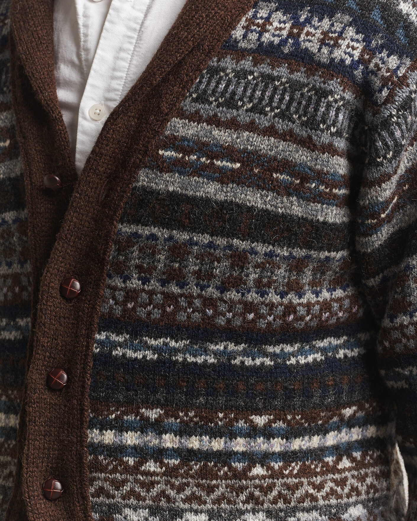 Homme | Pulls Et Tricots | Jamieson's of Shetland | Jamiesons Of Shetland All Over Fair Isle Shawl Collar Cardigan Brown