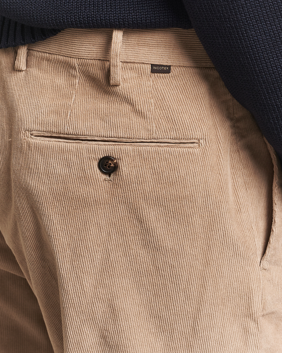 Homme | Pantalons | Incotex | Regular Fit Baby Corduroy Trousers Beige