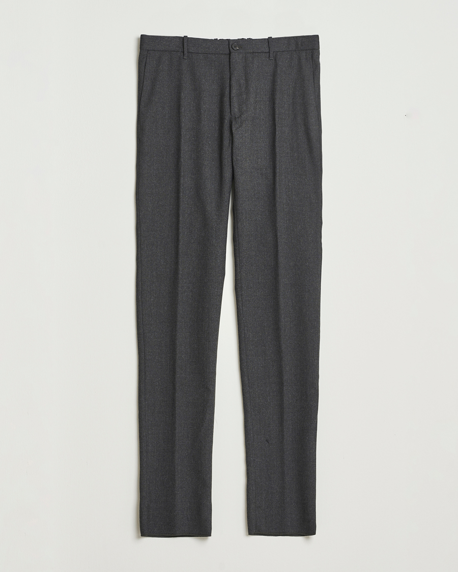 Homme | Pantalons | Incotex | Slim Fit Washable Flannel Trousers Charcoal