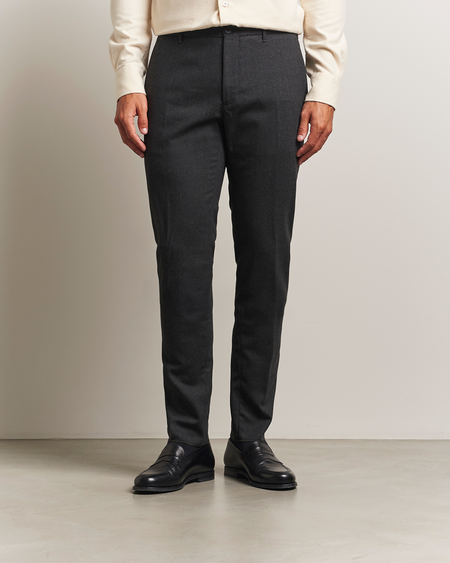 Homme | Pantalons | Incotex | Slim Fit Washable Flannel Trousers Charcoal