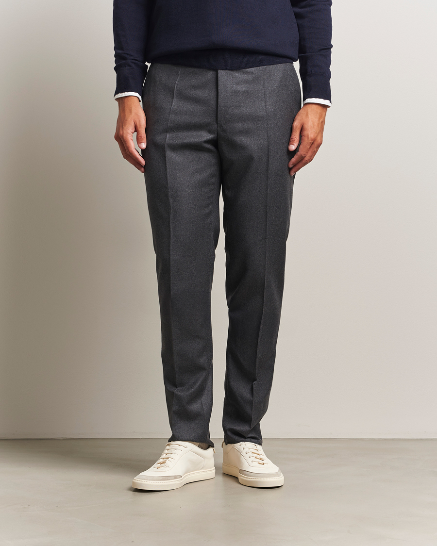 Homme | Pantalons | Incotex | Regular Fit Worsted Flannel Trousers Grey Melange