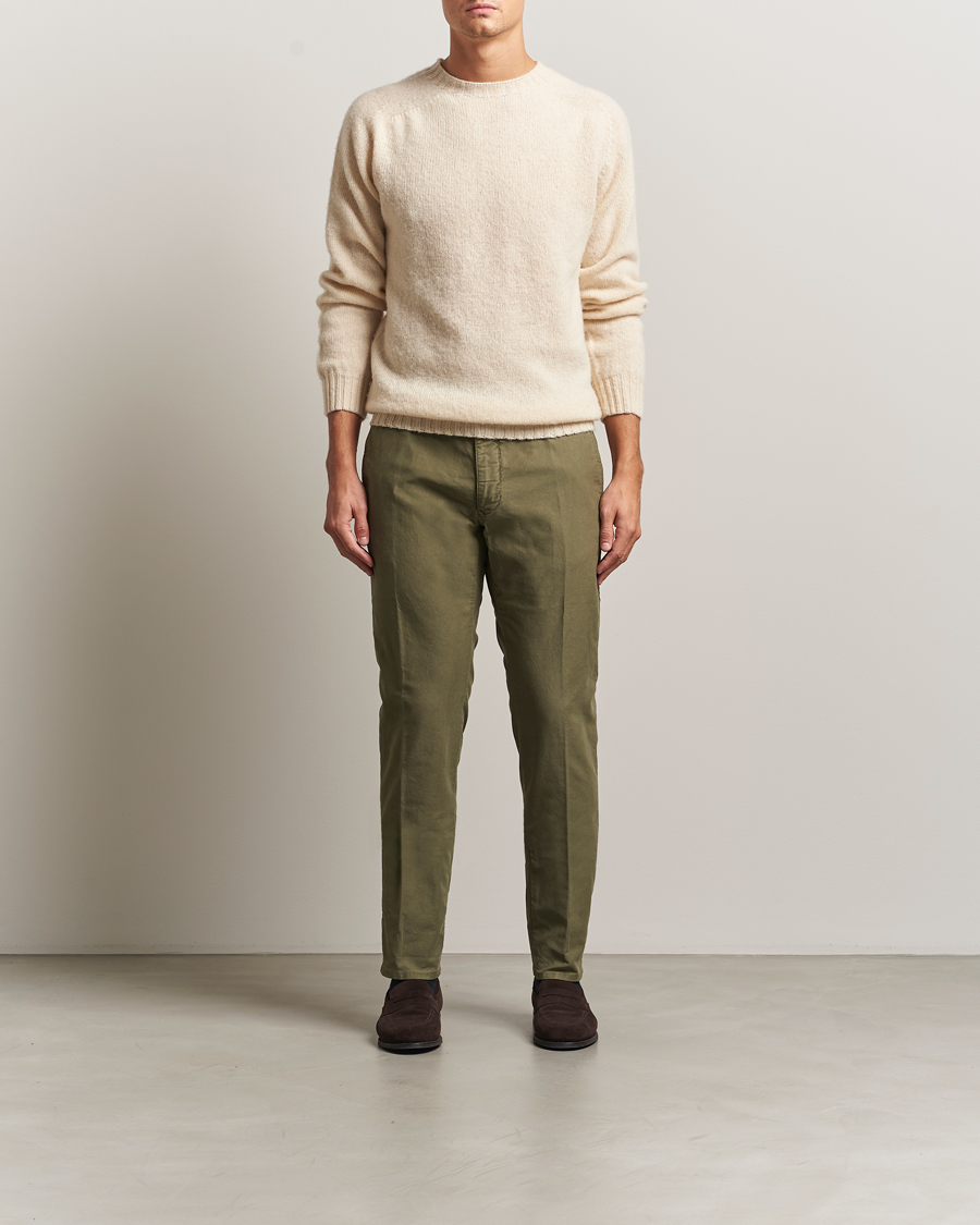 Homme | Pantalons | Incotex | Slim Fit Garment Dyed Slacks Green