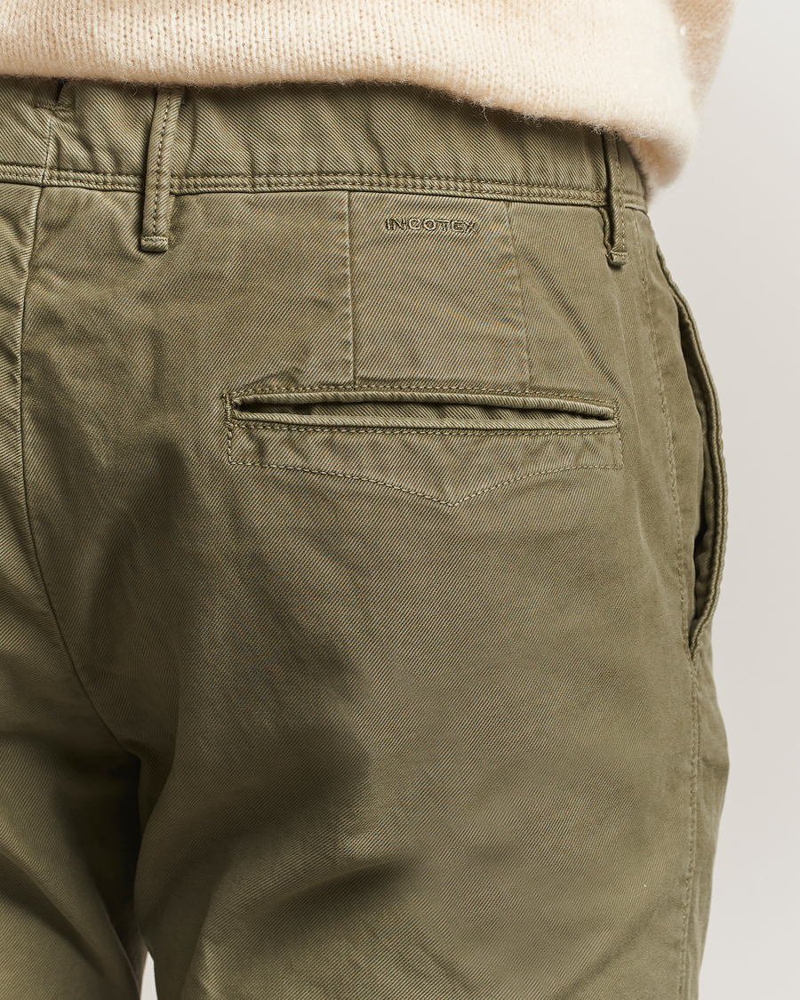 Homme | Pantalons | Incotex | Slim Fit Garment Dyed Slacks Green
