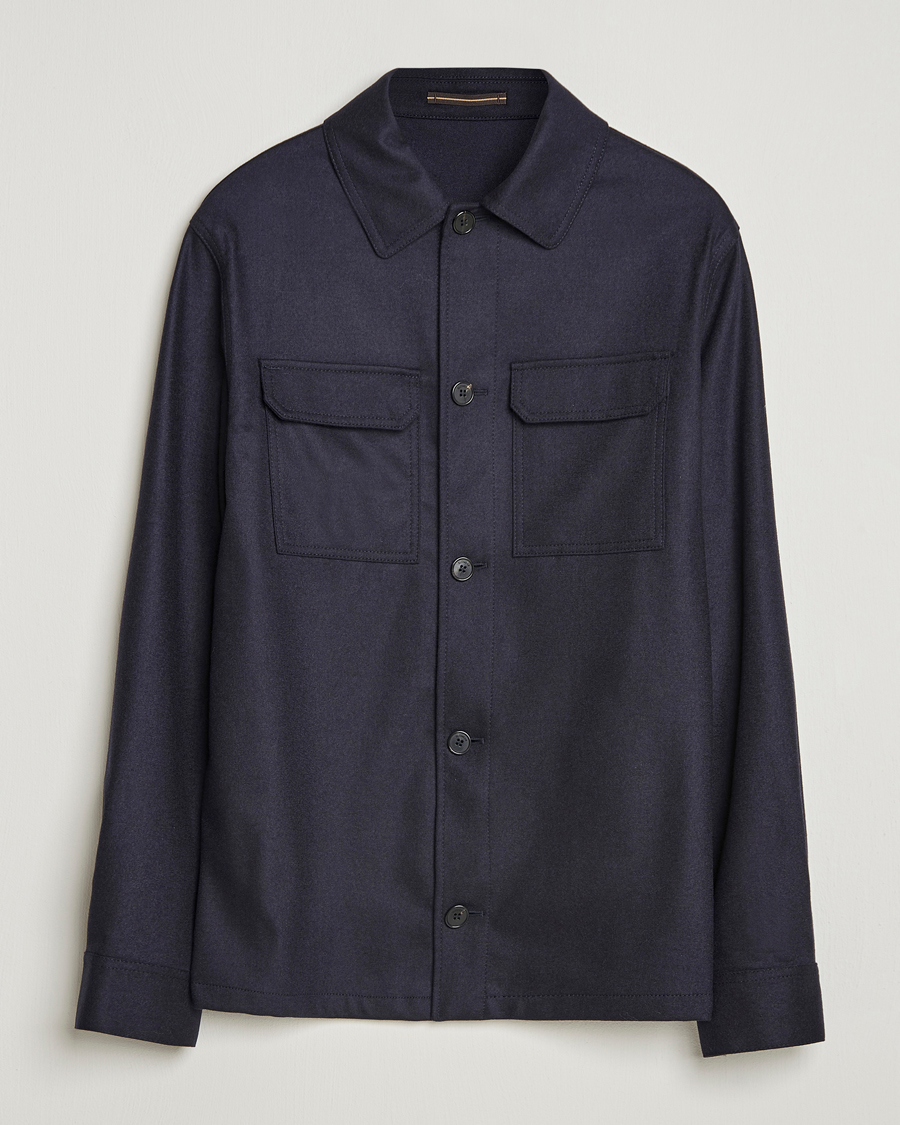 Homme | Chemises | Incotex | Flannel Overshirt Navy