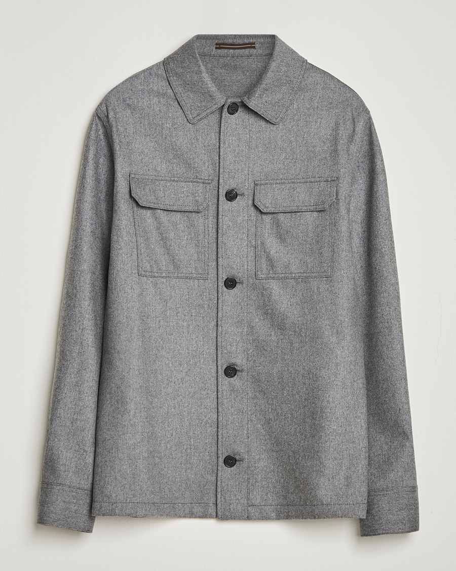 Homme | Chemises | Incotex | Flannel Overshirt Grey Melange