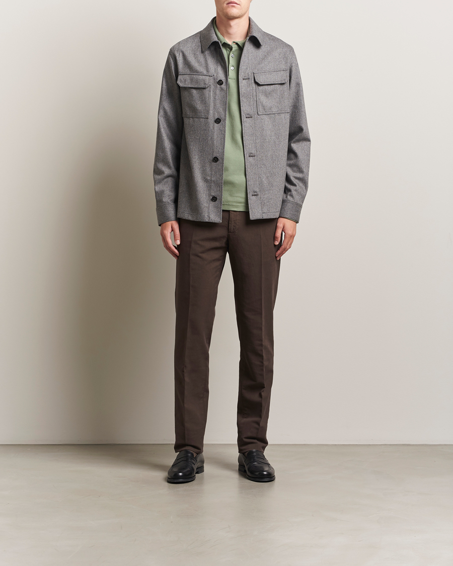 Homme | Chemises | Incotex | Flannel Overshirt Grey Melange