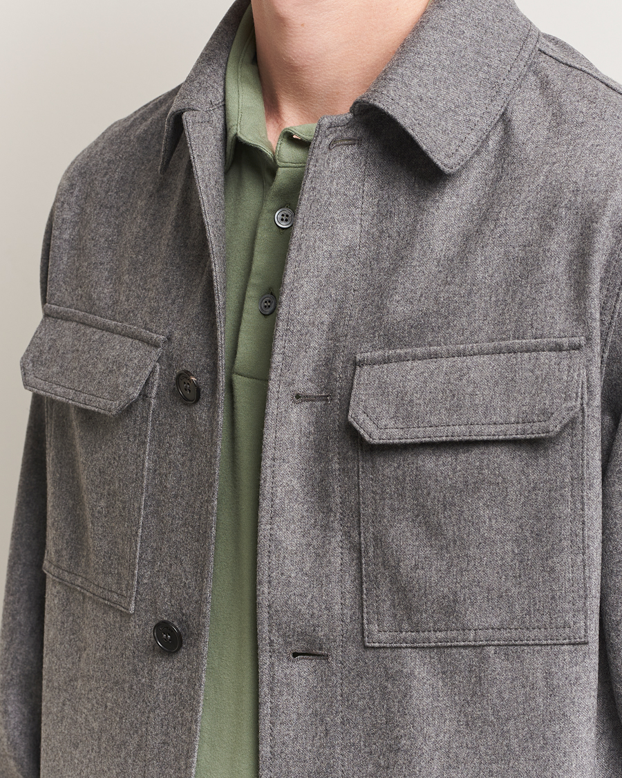 Homme | Chemises | Incotex | Flannel Overshirt Grey Melange