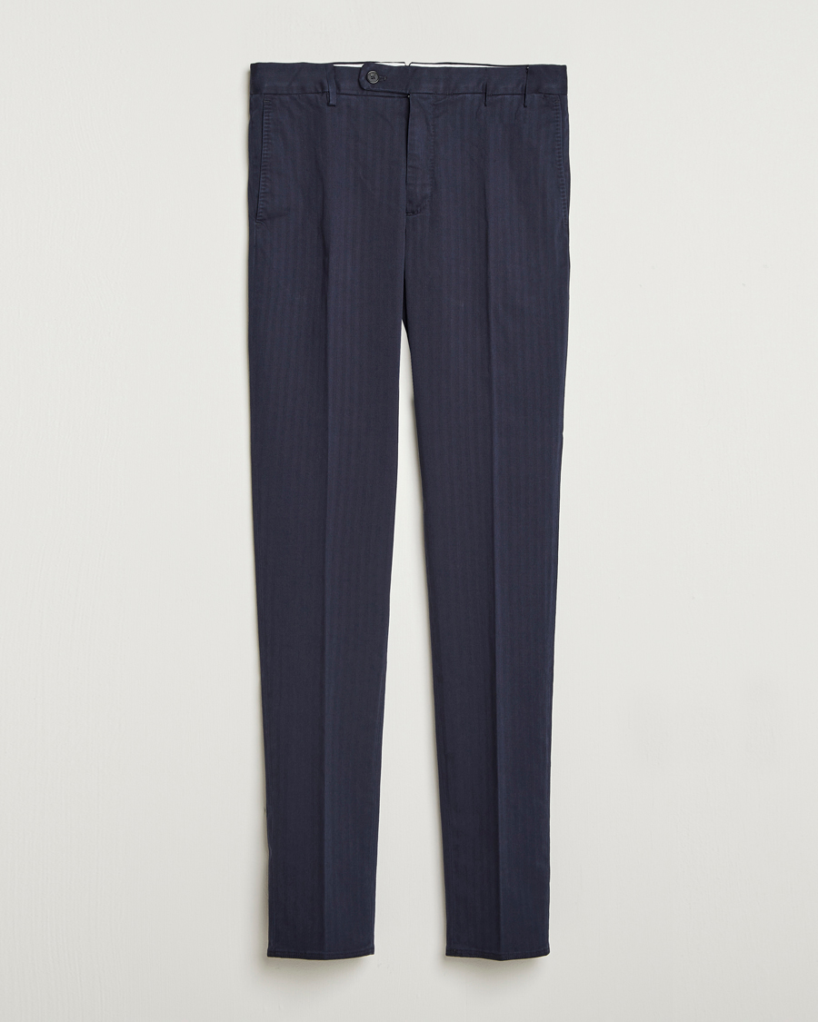 Homme | Pantalons | Incotex | Regular Fit Comfort Herringbone Trousers Navy