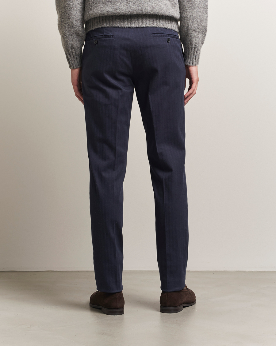 Homme | Pantalons | Incotex | Regular Fit Comfort Herringbone Trousers Navy