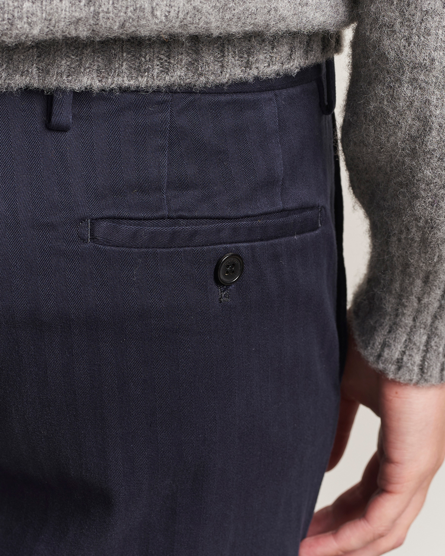 Homme | Pantalons | Incotex | Regular Fit Comfort Herringbone Trousers Navy