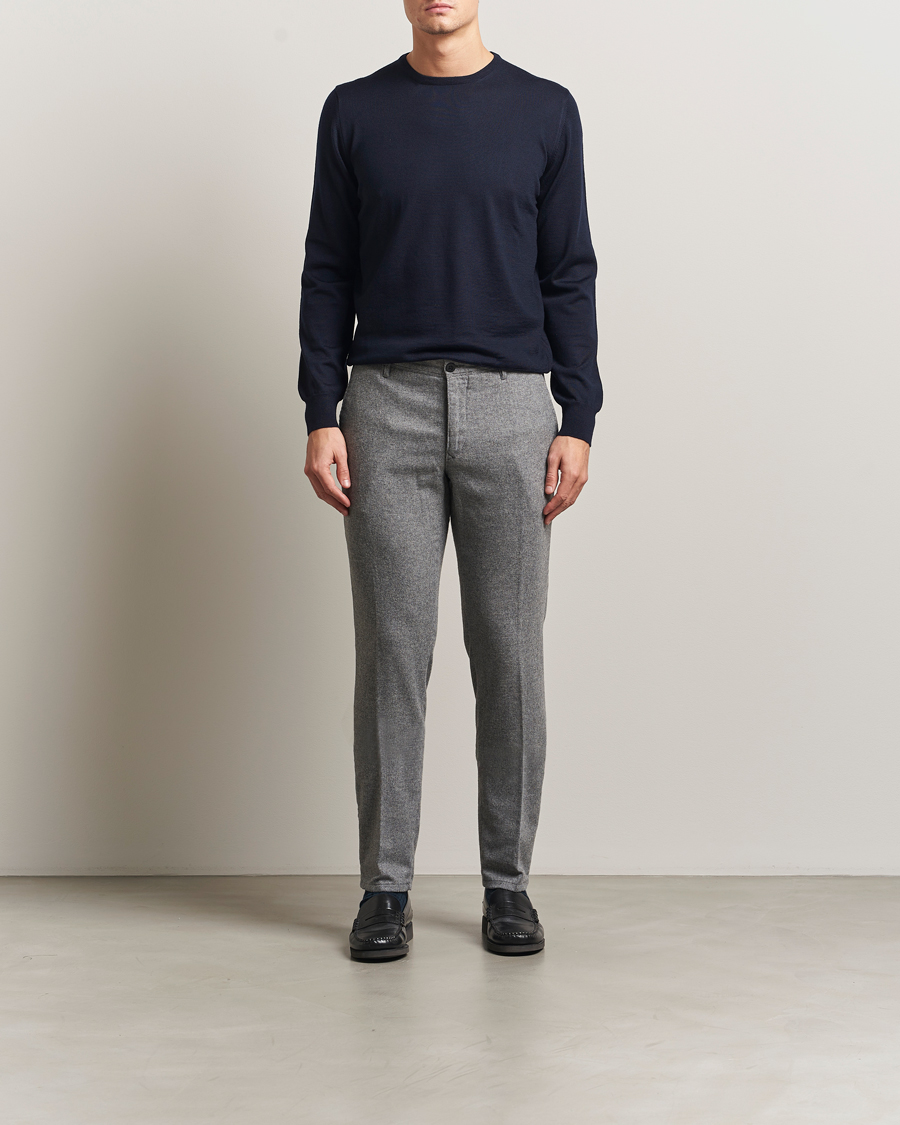 Homme | Pantalons | Incotex | Slim Fit Washed Flannel Slacks Light Grey