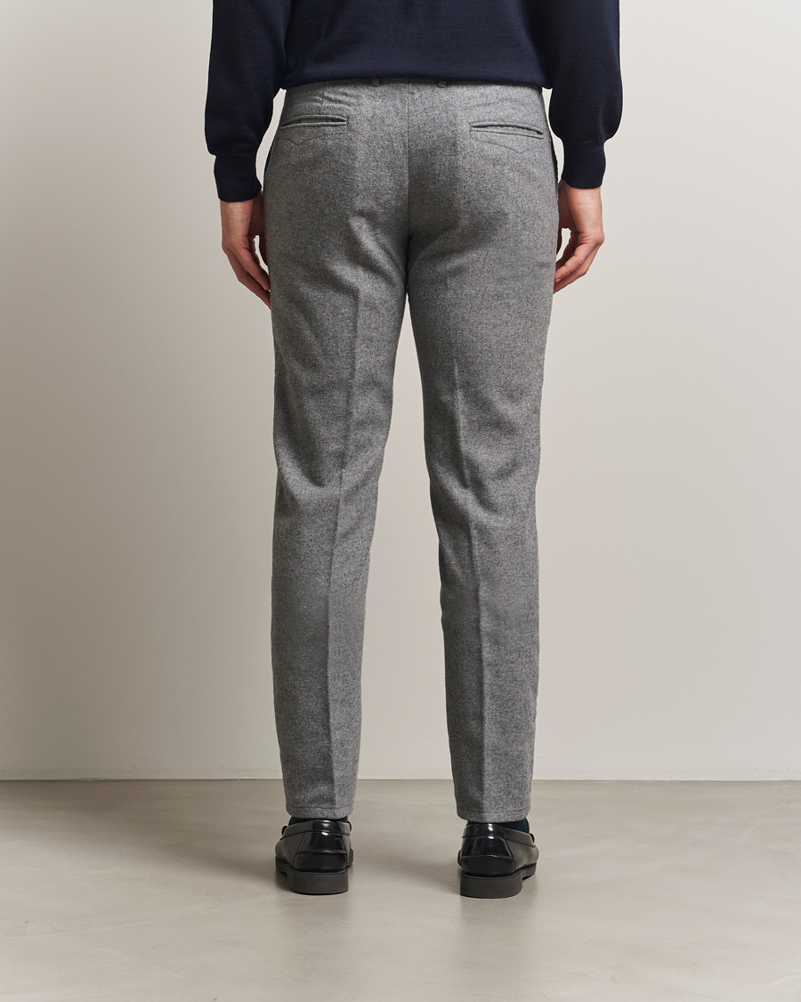 Homme | Pantalons | Incotex | Slim Fit Washed Flannel Slacks Light Grey
